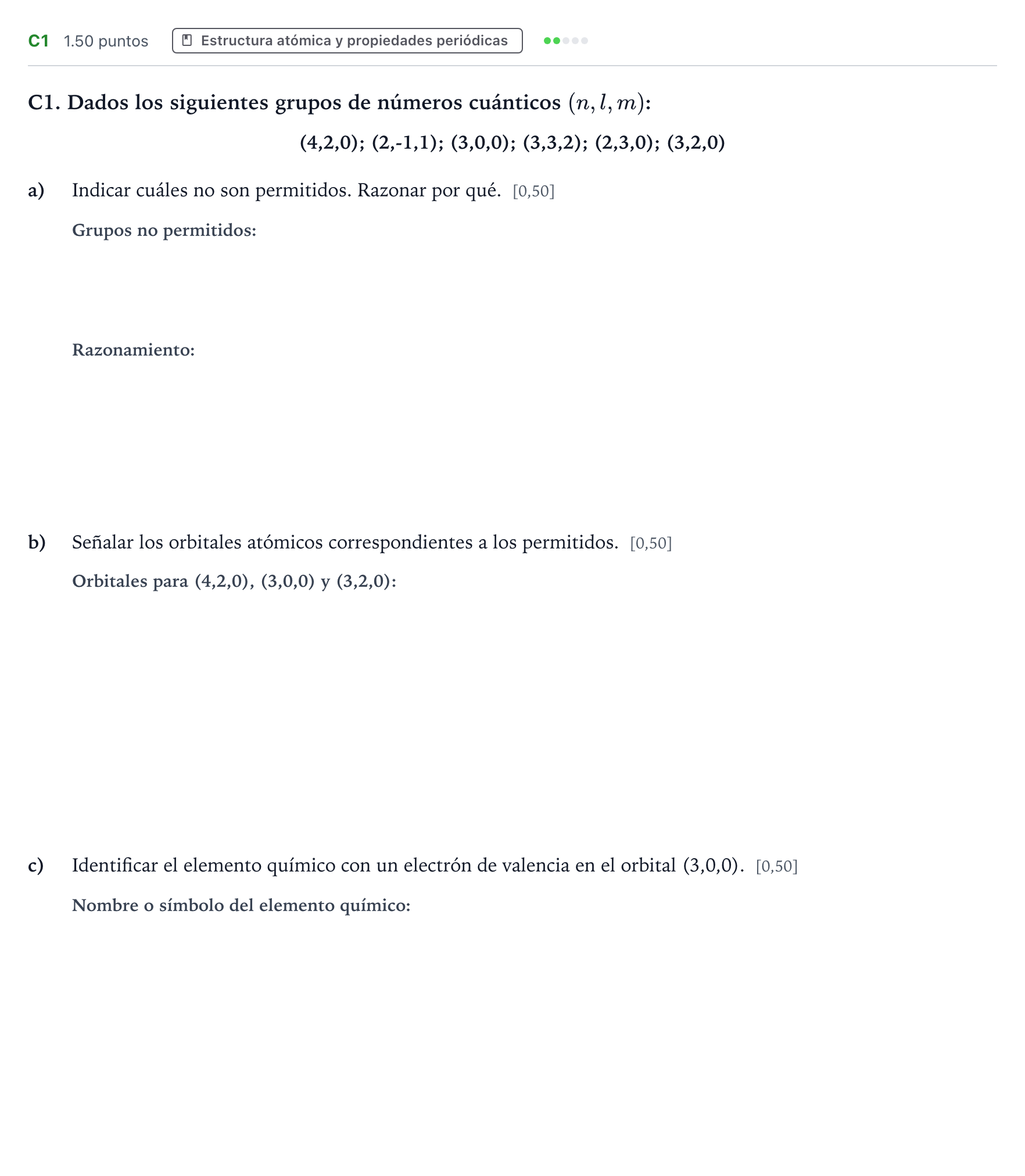 Enunciado: Ejercicio C1 · Química PAU País Vasco Ordinaria 2022