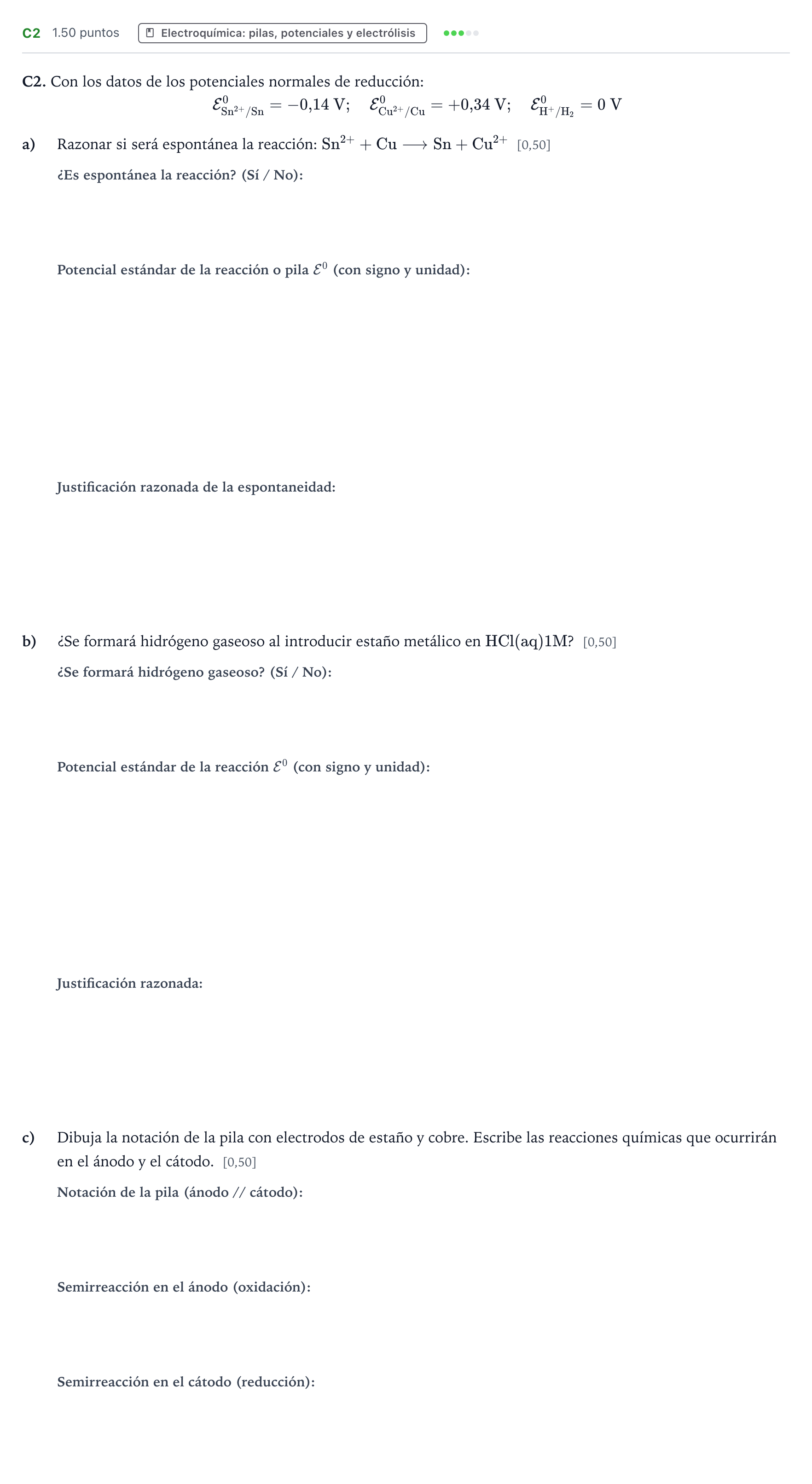 Enunciado: Ejercicio C2 · Química PAU País Vasco Ordinaria 2022