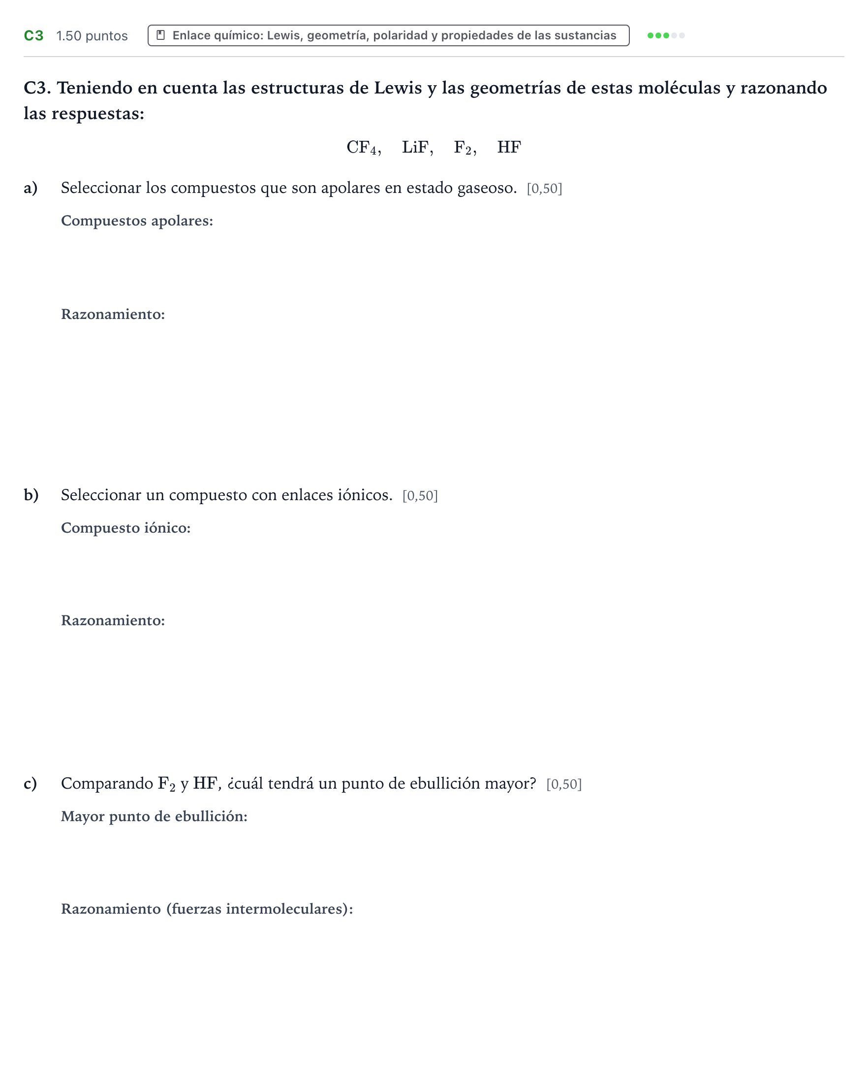 Enunciado: Ejercicio C3 · Química PAU País Vasco Ordinaria 2022
