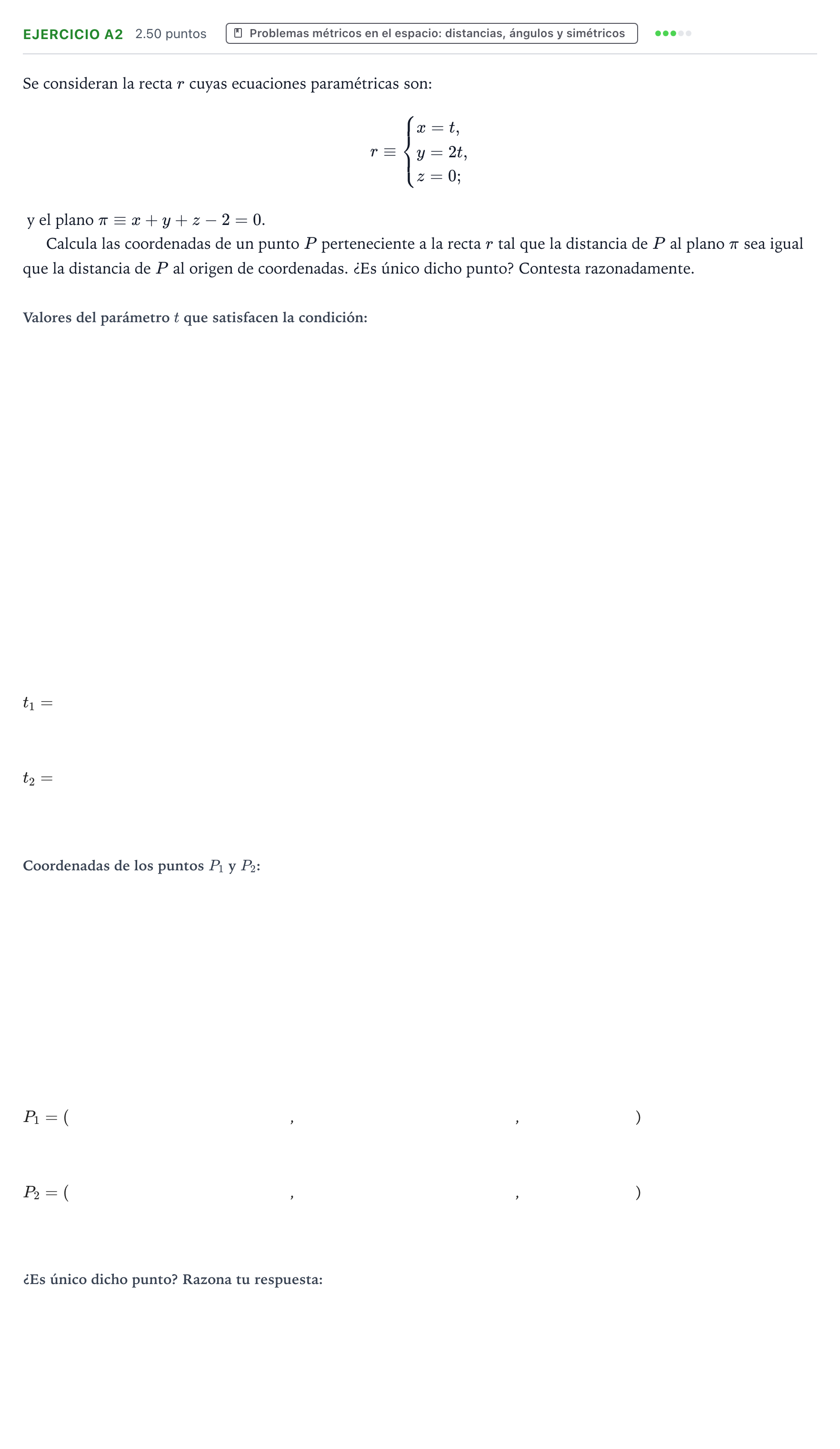 Enunciado: Ejercicio A2 · Matemáticas II PAU País Vasco Ordinaria 2022