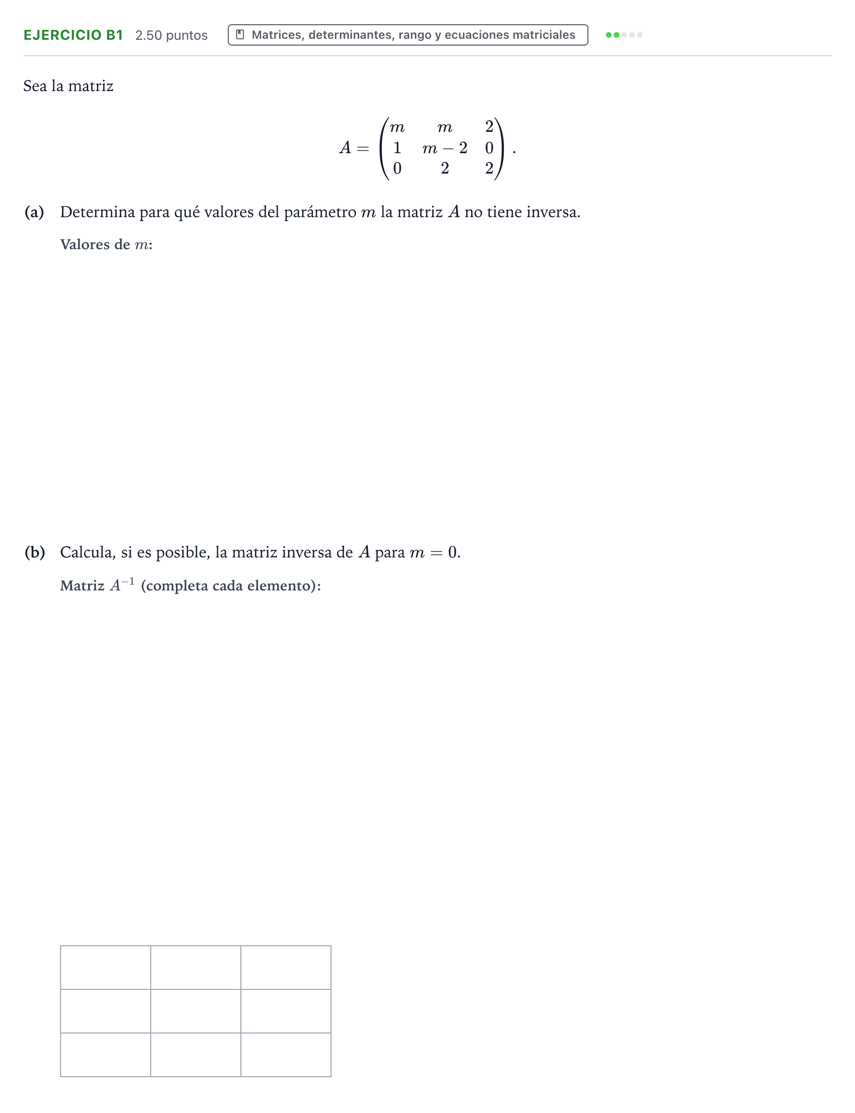 Enunciado: Ejercicio B1 · Matemáticas II PAU País Vasco Ordinaria 2022