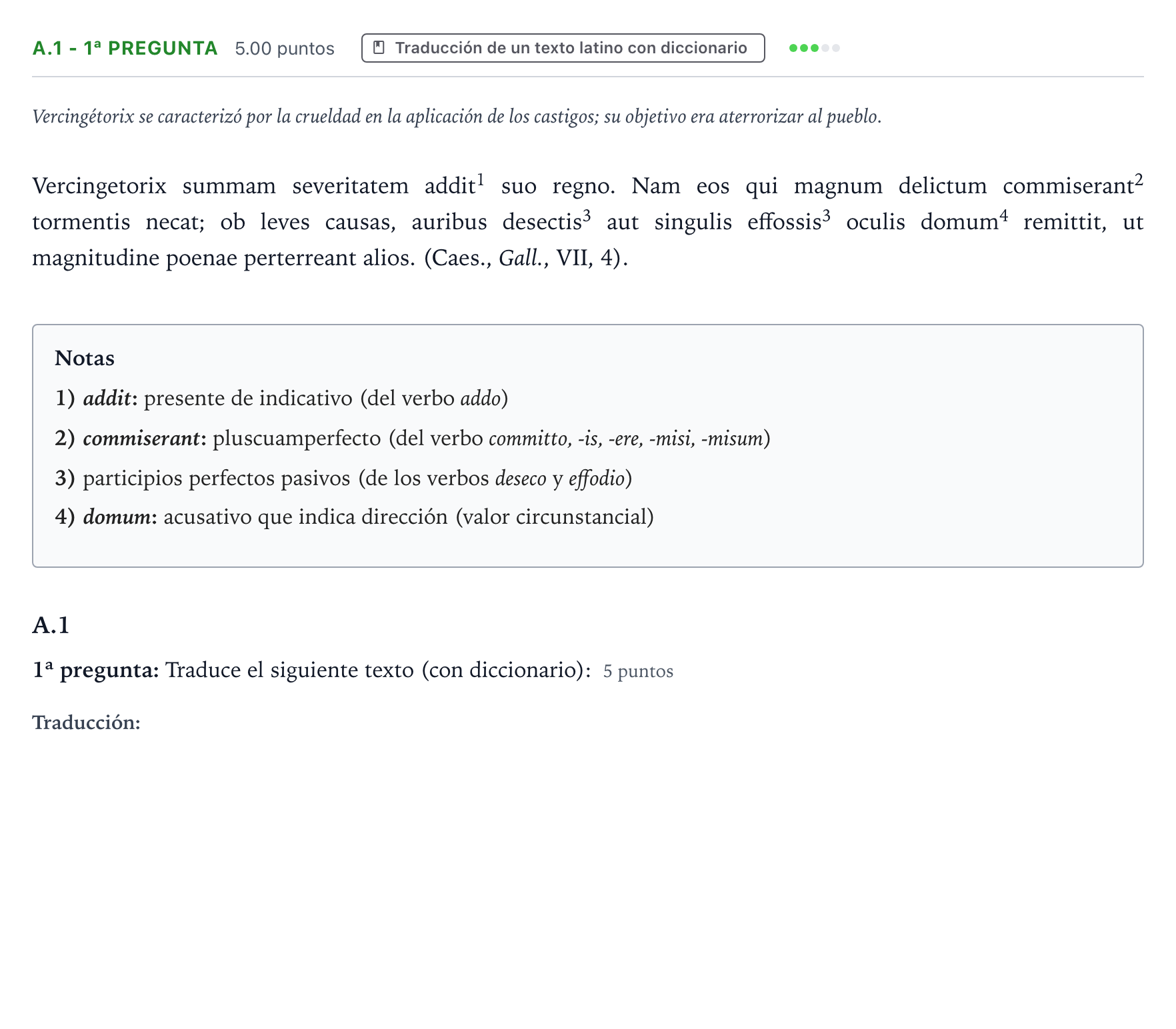 Enunciado: Ejercicio A.1 - 1ª pregunta · Latín II PAU País Vasco Extraordinaria 2022