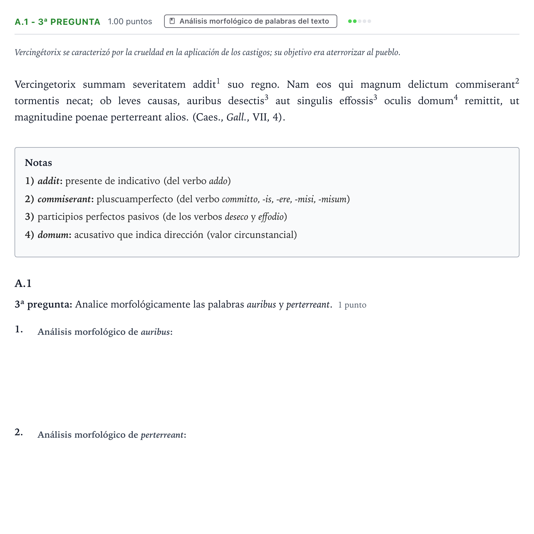 Enunciado: Ejercicio A.1 - 3ª pregunta · Latín II PAU País Vasco Extraordinaria 2022