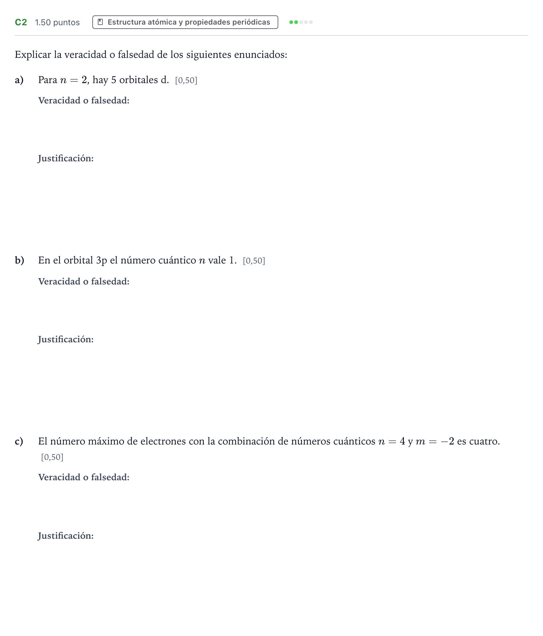 Enunciado: Ejercicio C2 · Química PAU País Vasco Extraordinaria 2022