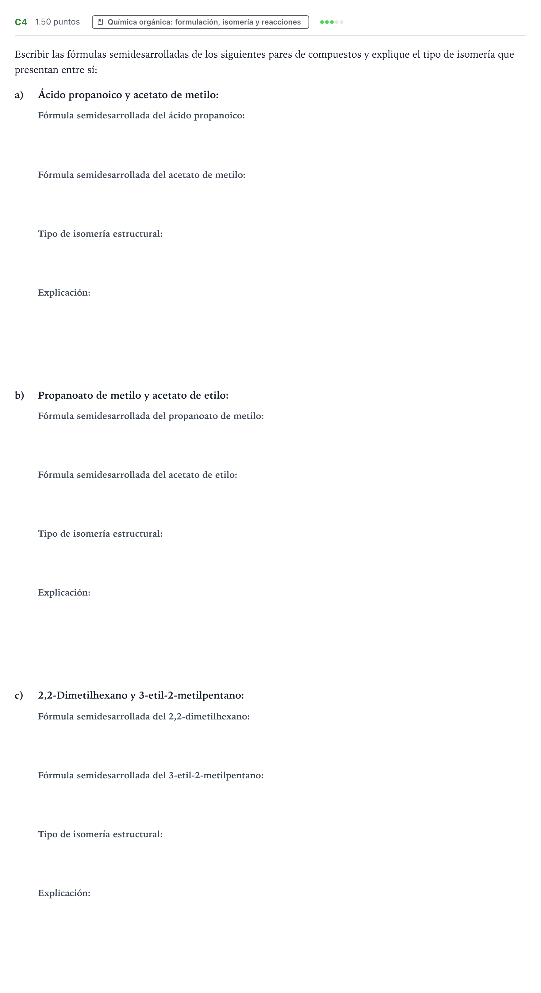 Enunciado: Ejercicio C4 · Química PAU País Vasco Extraordinaria 2022