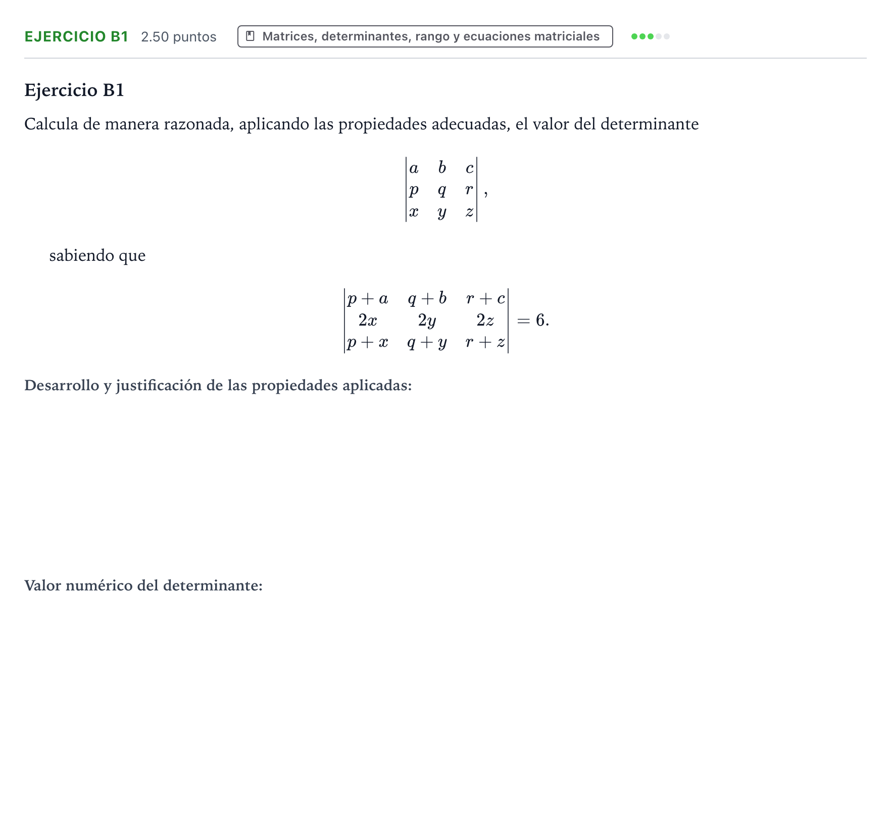 Enunciado: Ejercicio B1 · Matemáticas II PAU País Vasco Extraordinaria 2022