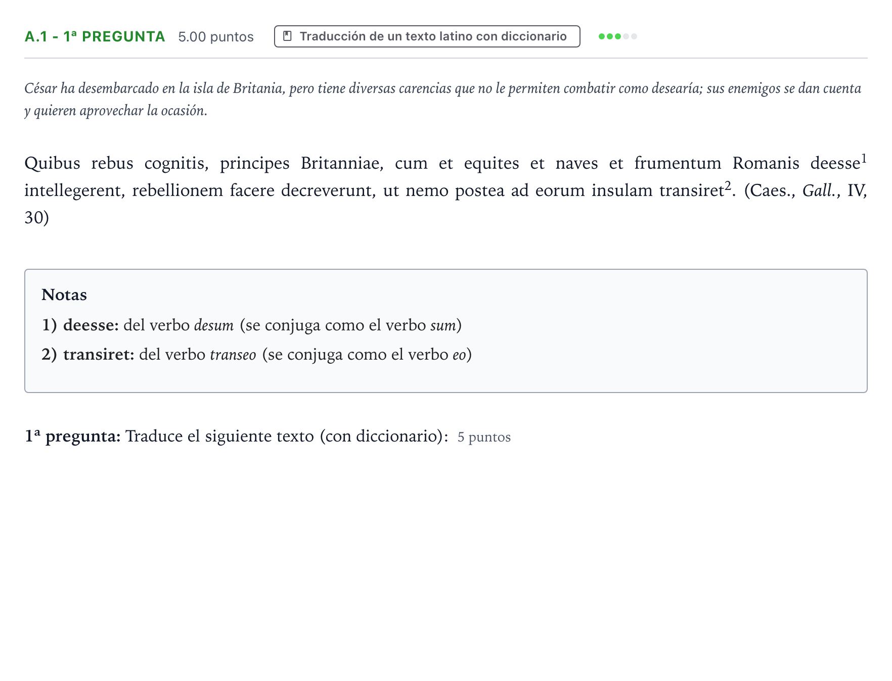 Enunciado: Ejercicio A.1 - 1ª pregunta · Latín II PAU País Vasco Ordinaria 2022