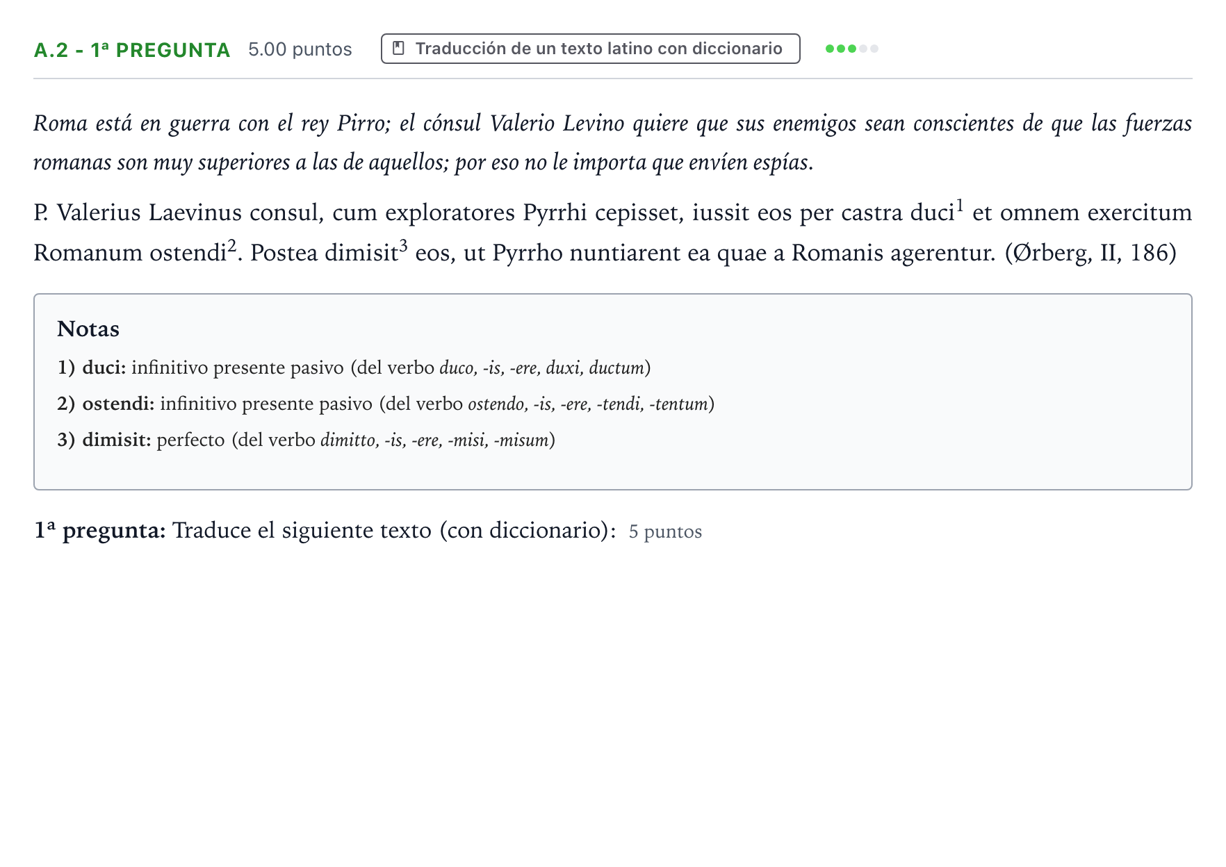 Enunciado: Ejercicio A.2 - 1ª pregunta · Latín II PAU País Vasco Ordinaria 2022