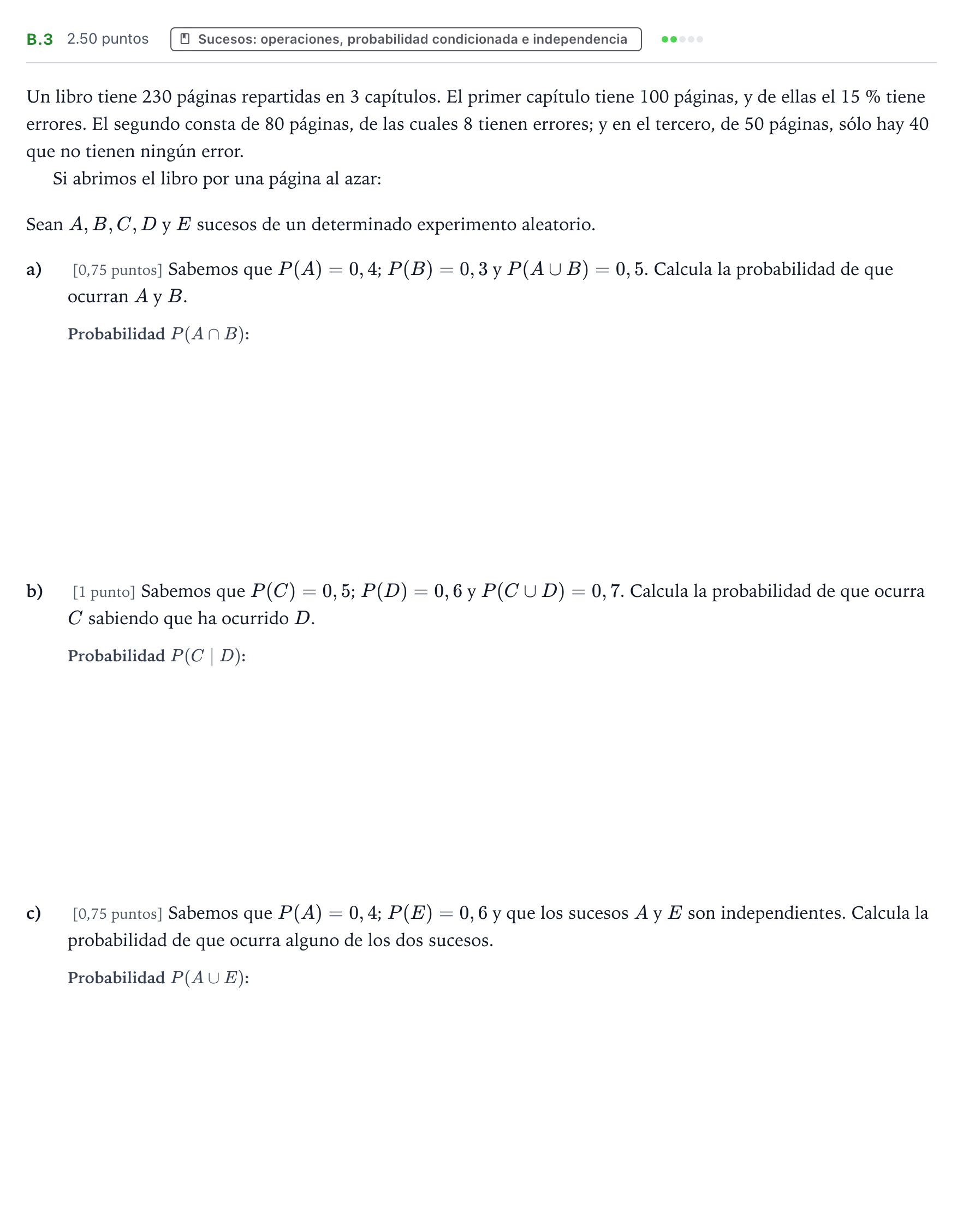 Enunciado: Ejercicio B.3 · Matemáticas aplicadas a las Ciencias Sociales II PAU País Vasco Ordinaria 2022