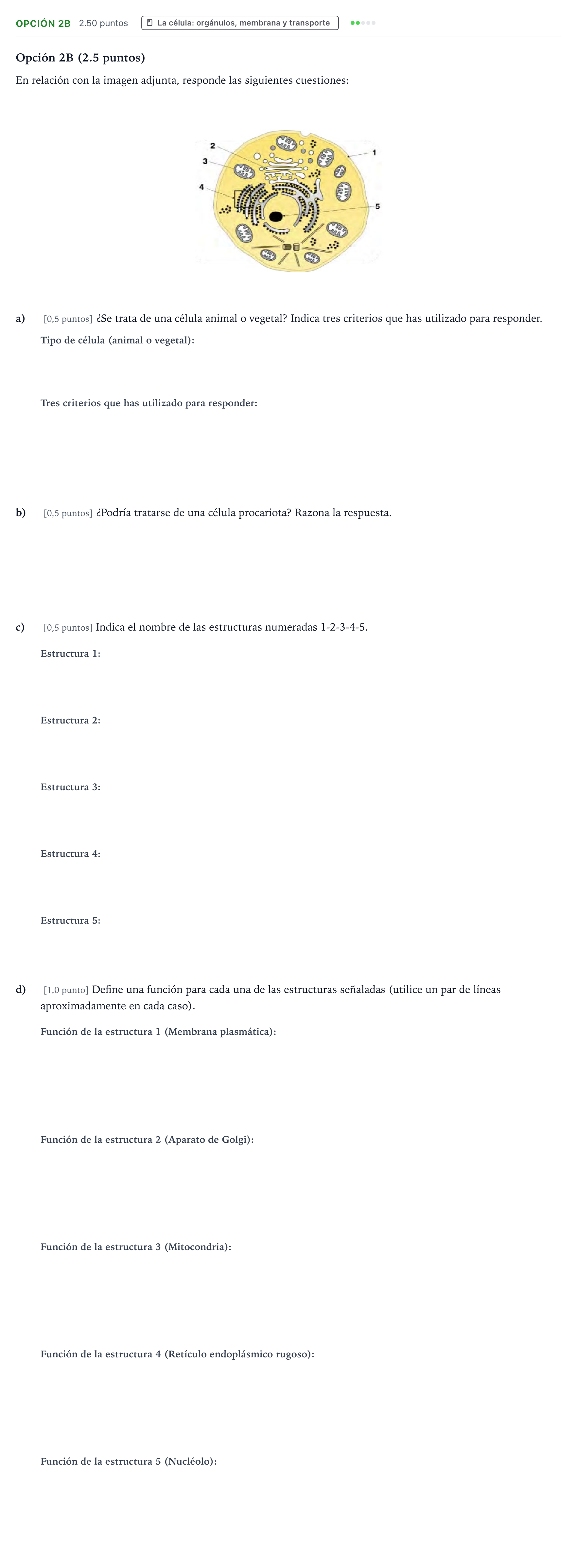 Enunciado: Opción 2B · Biología PAU País Vasco Extraordinaria 2021