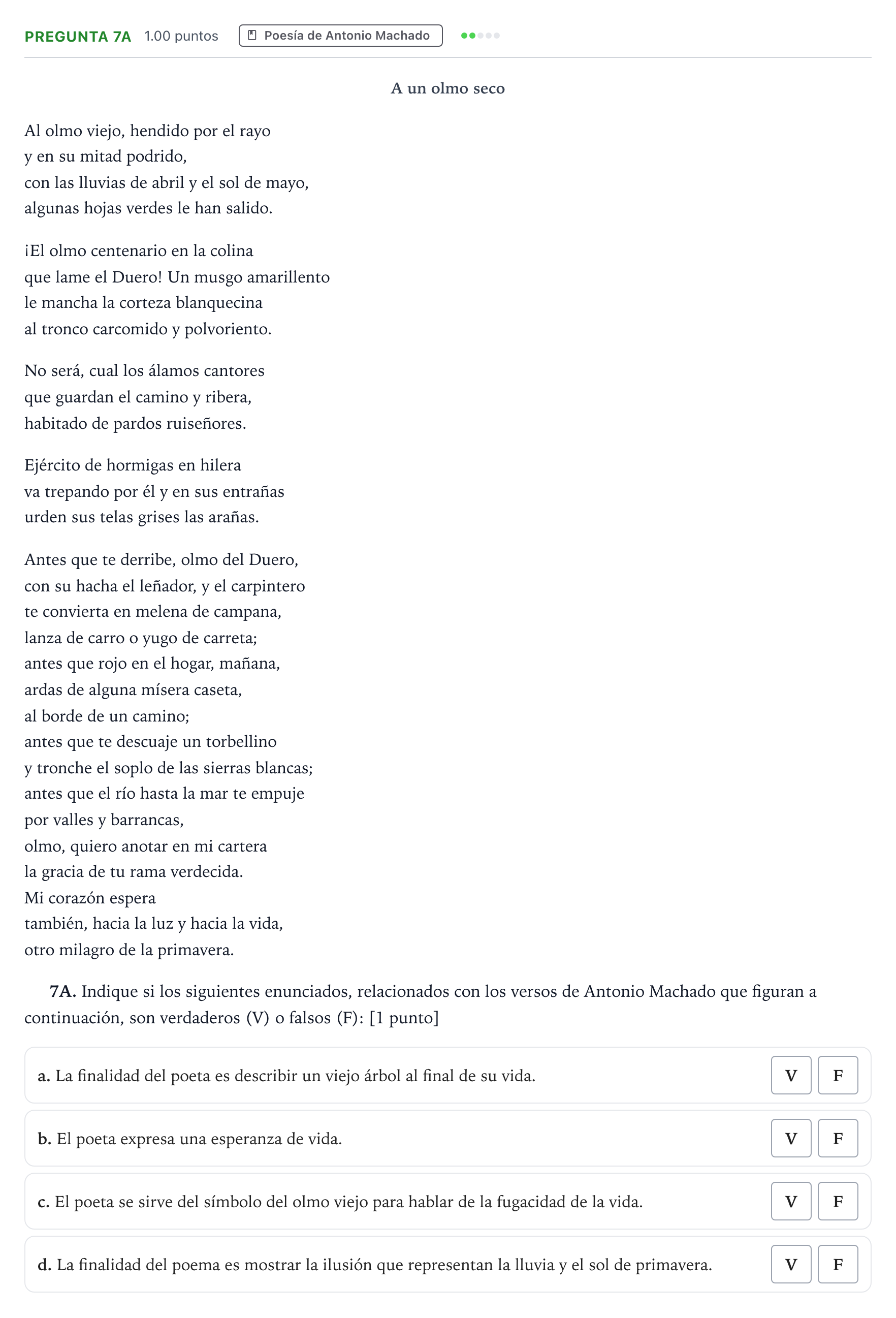 Enunciado: Pregunta 7A · Lengua Castellana y Literatura II PAU País Vasco Extraordinaria 2021