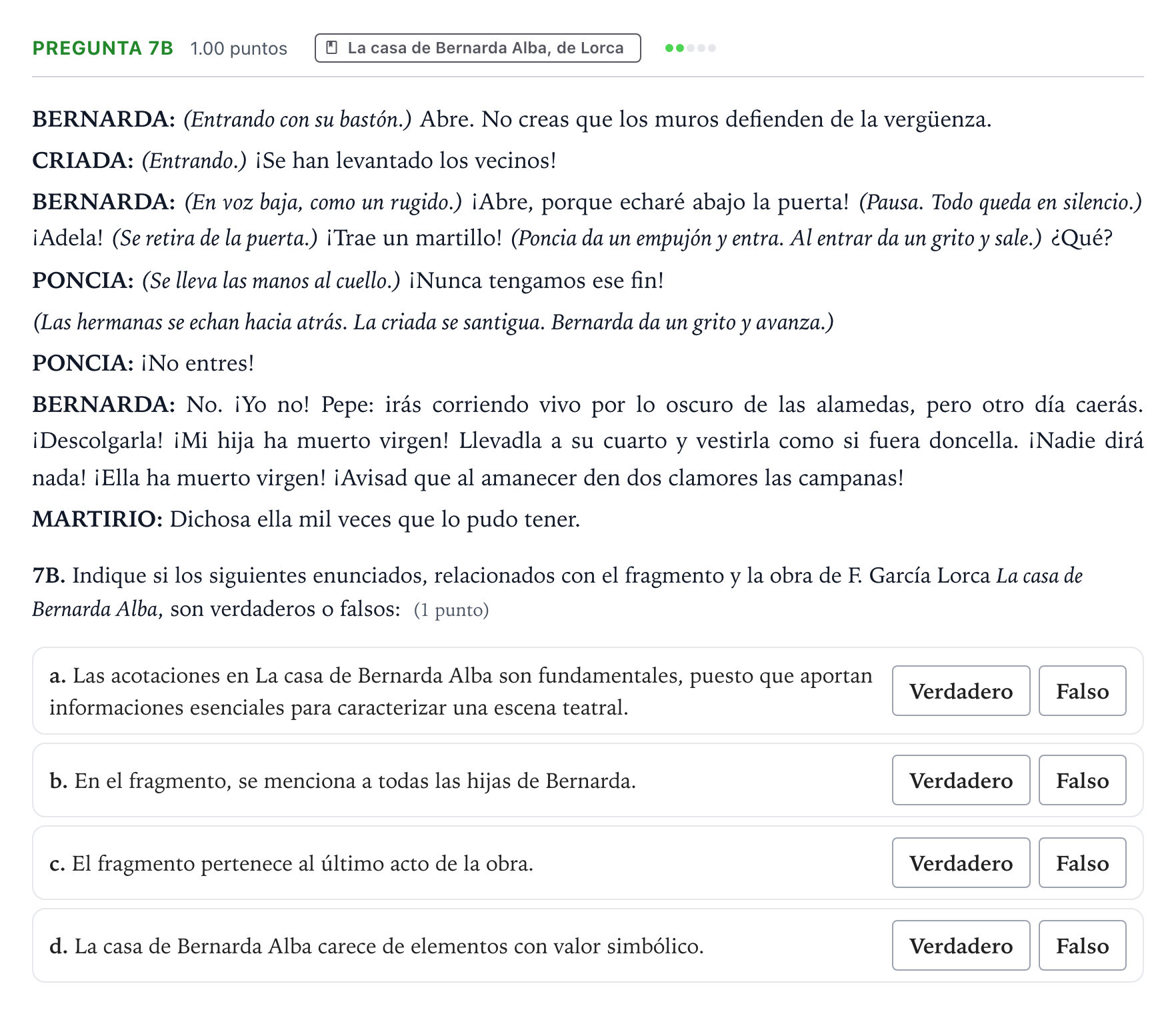 Enunciado: Pregunta 7B · Lengua Castellana y Literatura II PAU País Vasco Extraordinaria 2021
