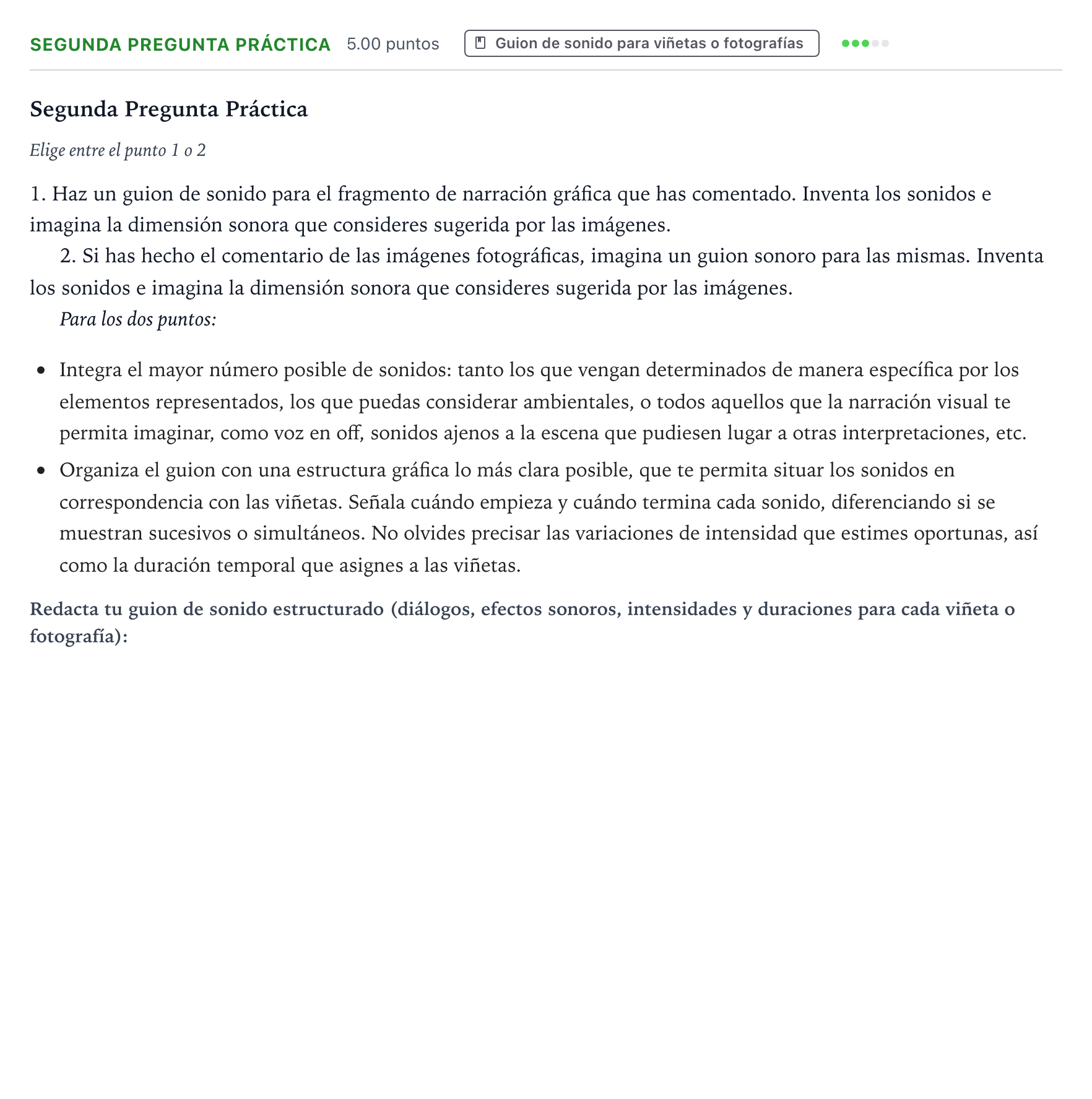 Enunciado: Ejercicio Segunda Pregunta Práctica · Cultura Audiovisual II PAU País Vasco Extraordinaria 2021