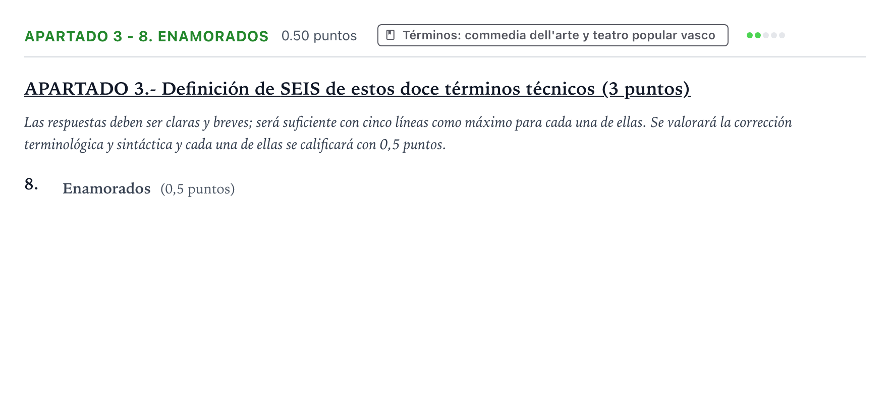Enunciado: Apartado 3 - 8. Enamorados · Artes Escénicas PAU País Vasco Ordinaria 2021