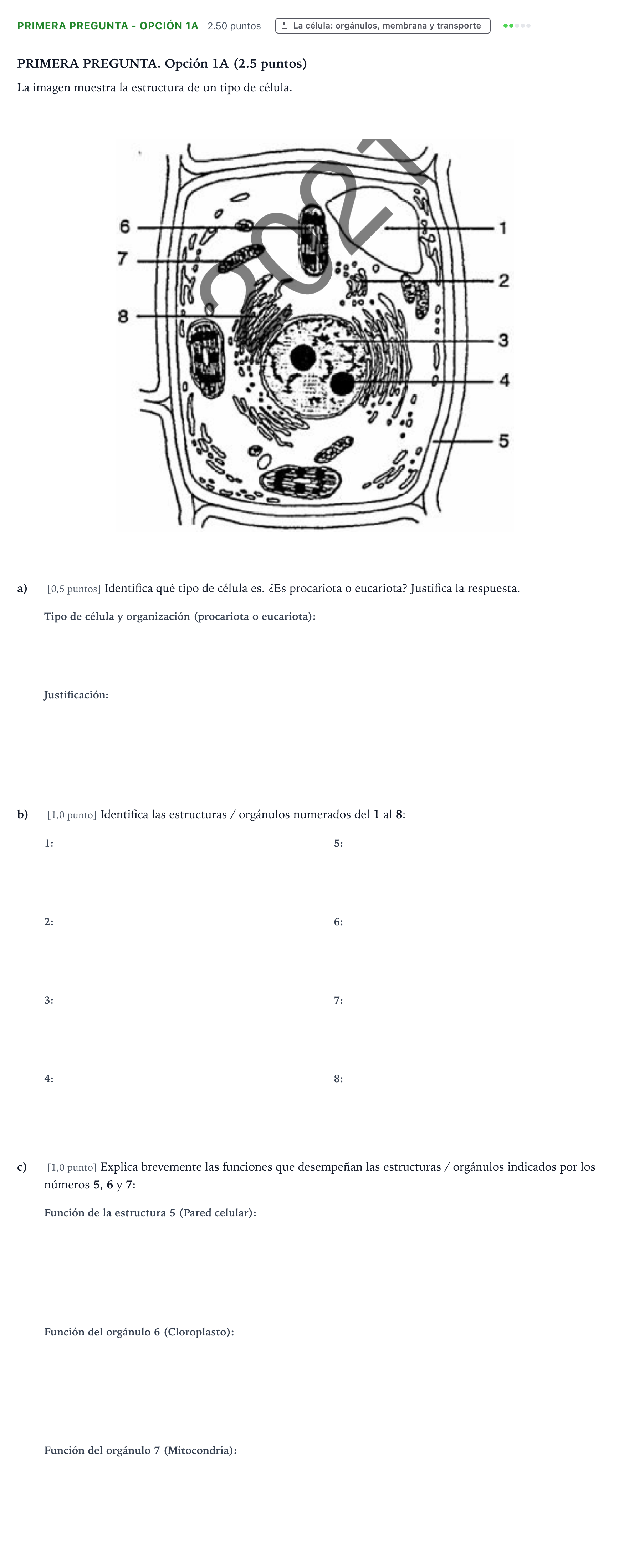 Enunciado: Ejercicio Primera Pregunta - Opción 1A · Biología PAU País Vasco Ordinaria 2021
