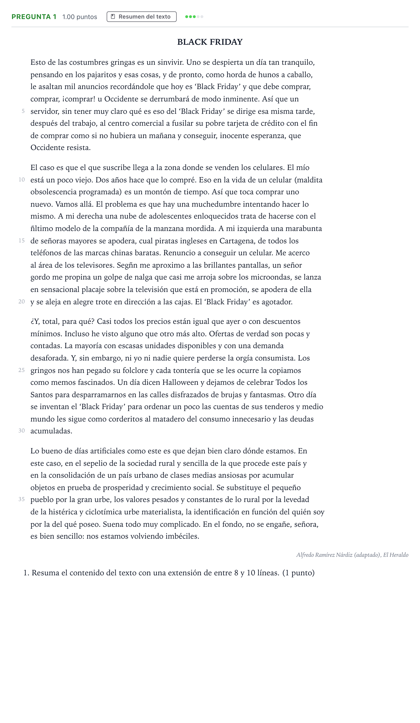 Enunciado: Pregunta 1 · Lengua Castellana y Literatura II PAU País Vasco Ordinaria 2021