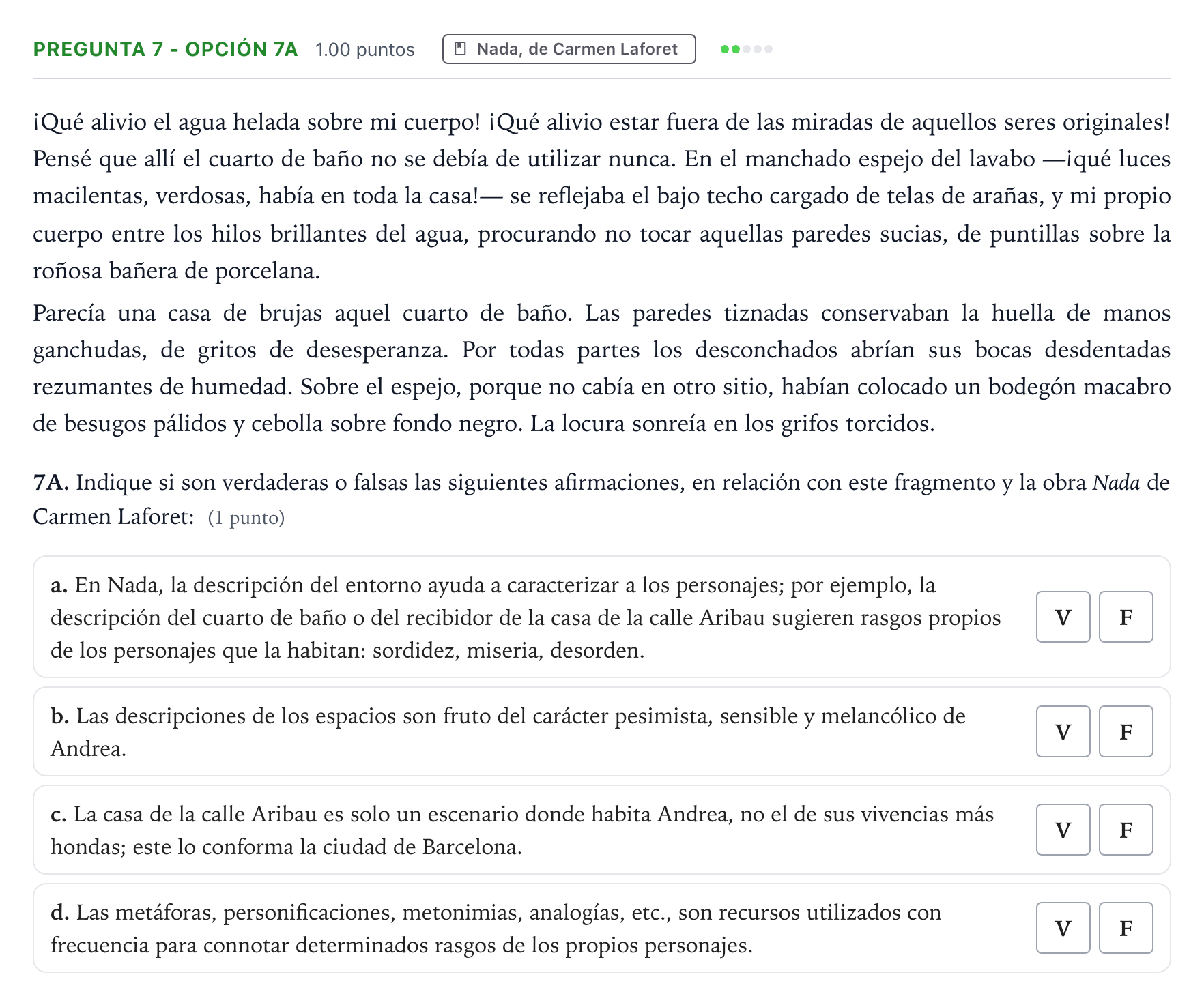 Enunciado: Pregunta 7 - Opción 7A · Lengua Castellana y Literatura II PAU País Vasco Ordinaria 2021