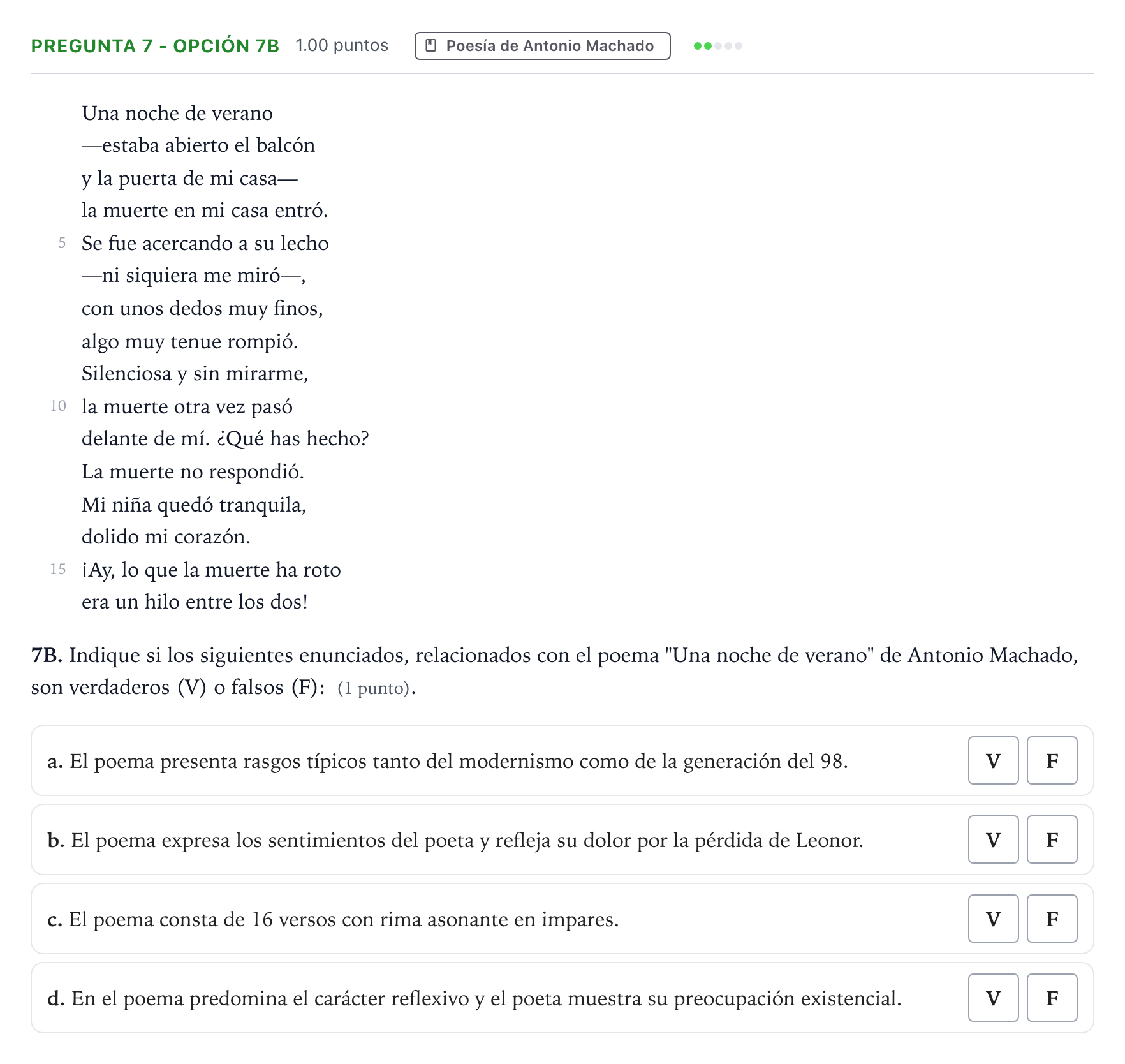 Enunciado: Pregunta 7 - Opción 7B · Lengua Castellana y Literatura II PAU País Vasco Ordinaria 2021