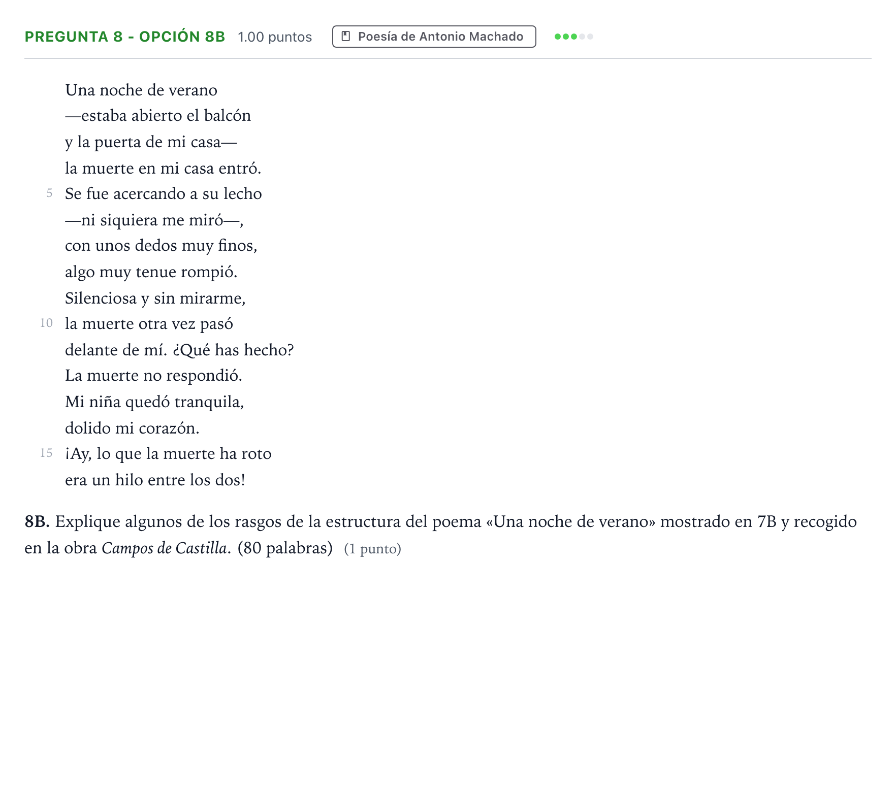 Enunciado: Pregunta 8 - Opción 8B · Lengua Castellana y Literatura II PAU País Vasco Ordinaria 2021