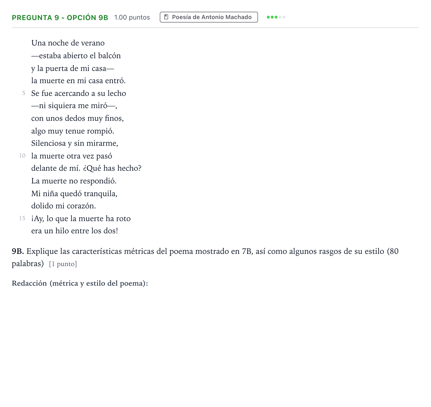 Enunciado: Pregunta 9 - Opción 9B · Lengua Castellana y Literatura II PAU País Vasco Ordinaria 2021