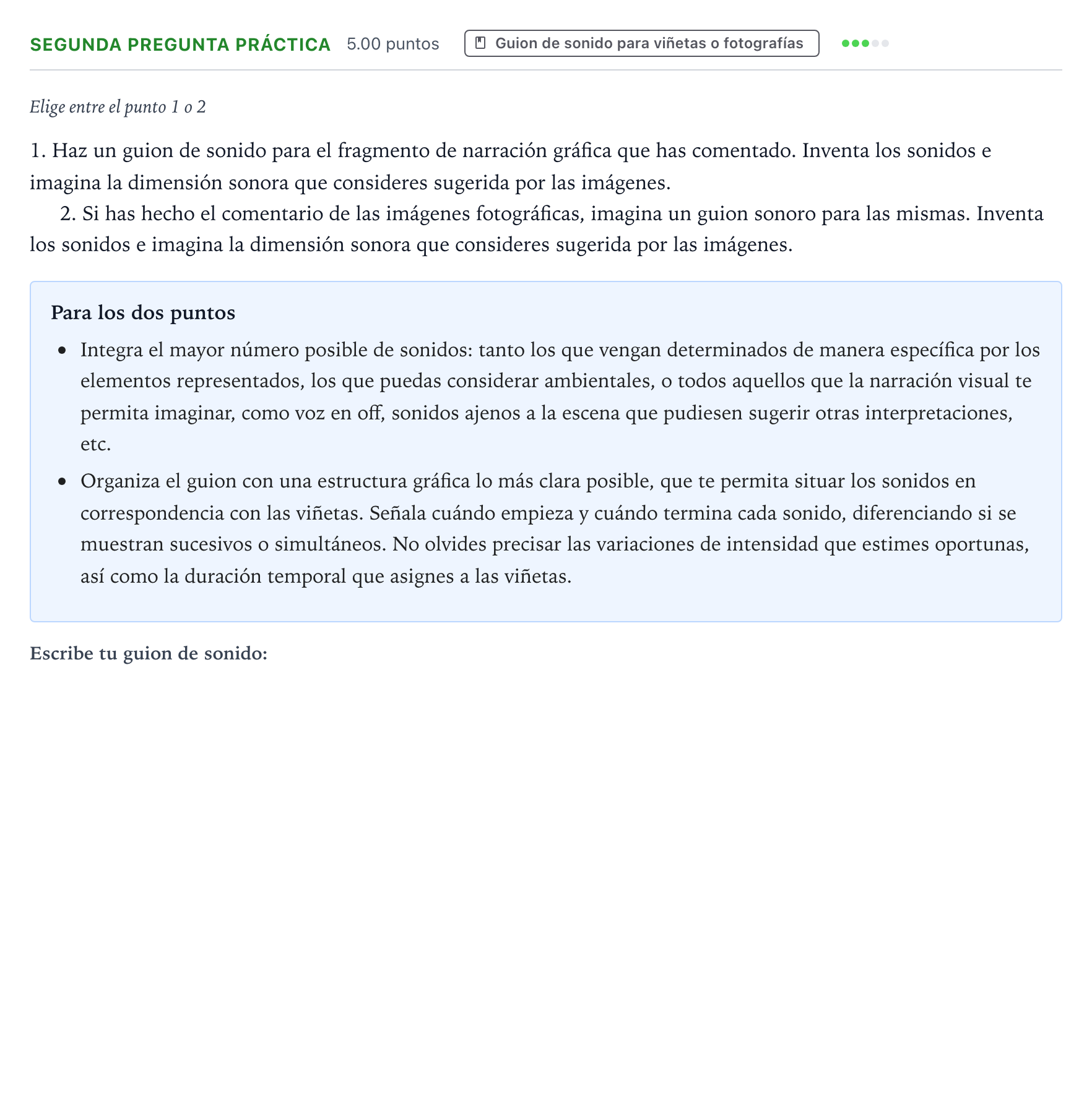 Enunciado: Ejercicio Segunda pregunta práctica · Cultura Audiovisual II PAU País Vasco Ordinaria 2021