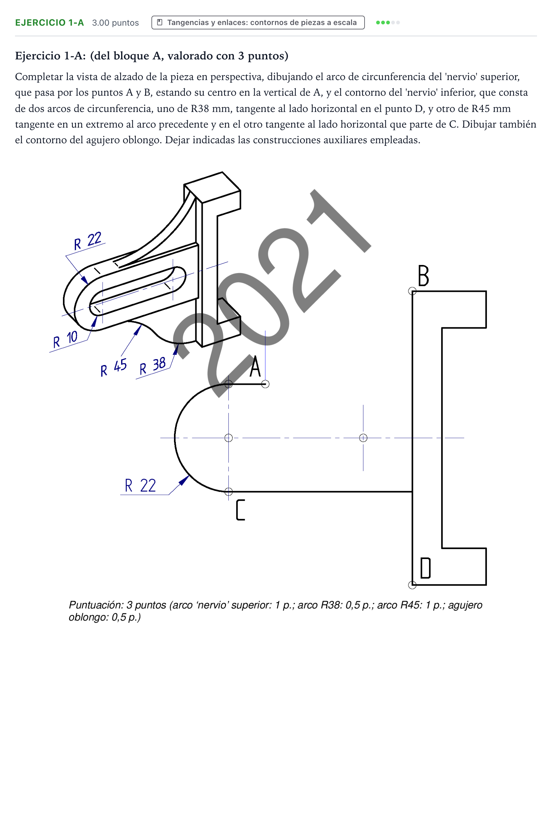 Enunciado: Ejercicio 1-A · Dibujo técnico II PAU País Vasco Extraordinaria 2021