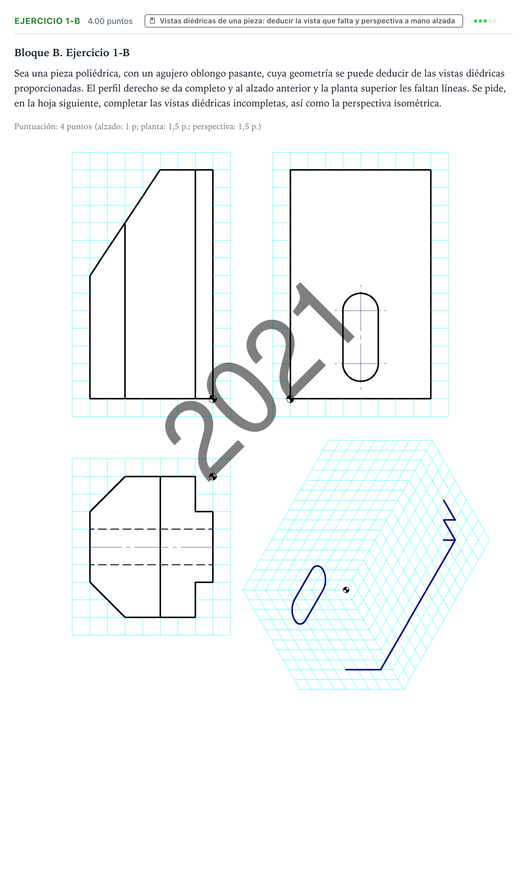 Enunciado: Ejercicio 1-B · Dibujo técnico II PAU País Vasco Extraordinaria 2021