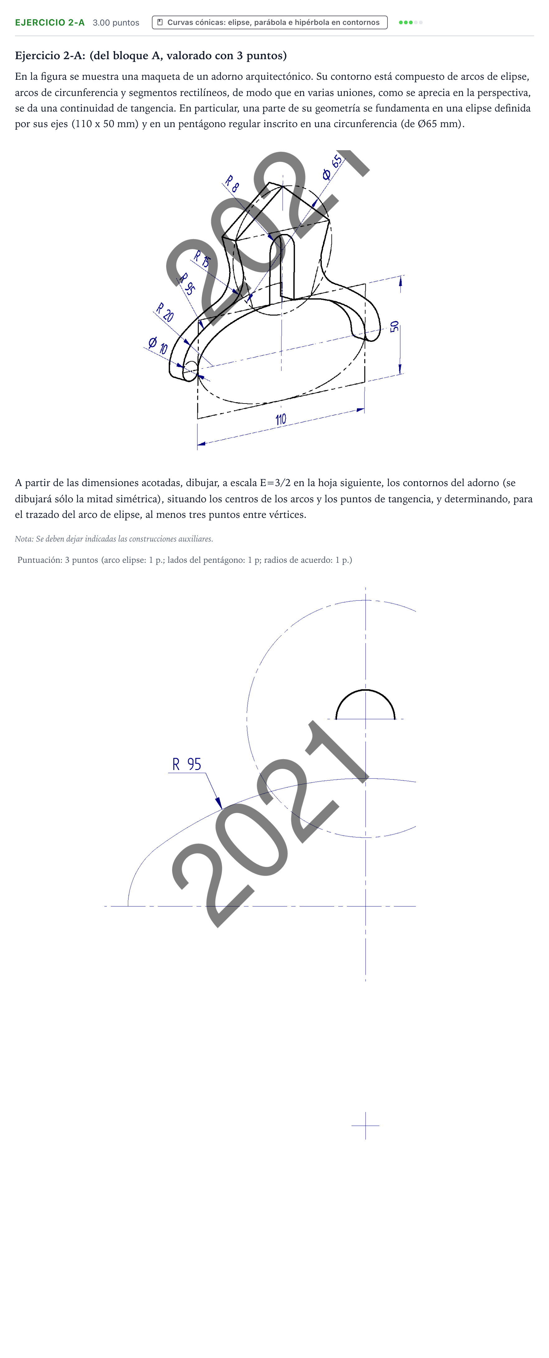 Enunciado: Ejercicio 2-A · Dibujo técnico II PAU País Vasco Extraordinaria 2021