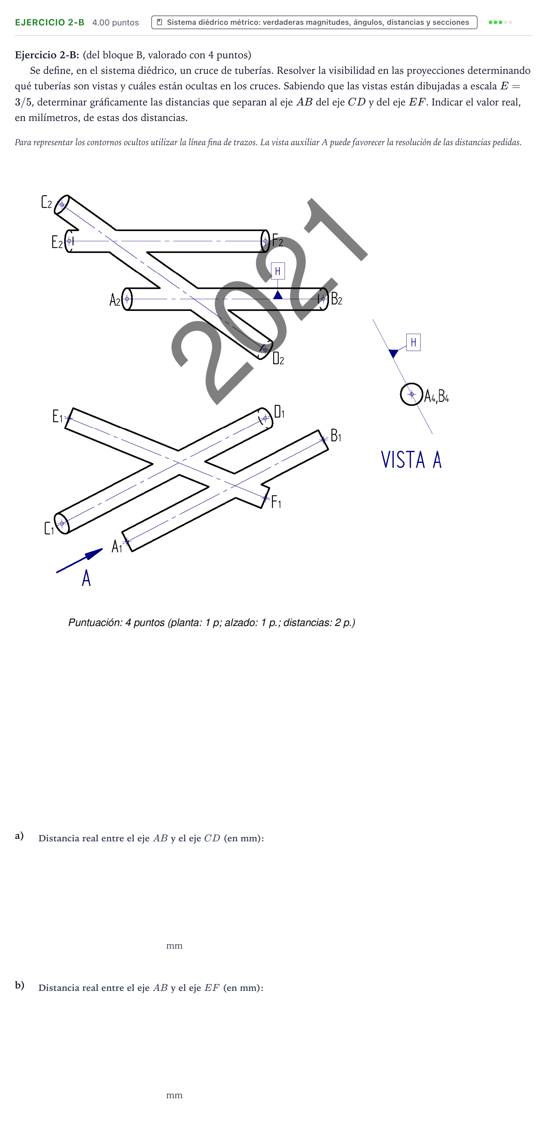 Enunciado: Ejercicio 2-B · Dibujo técnico II PAU País Vasco Extraordinaria 2021