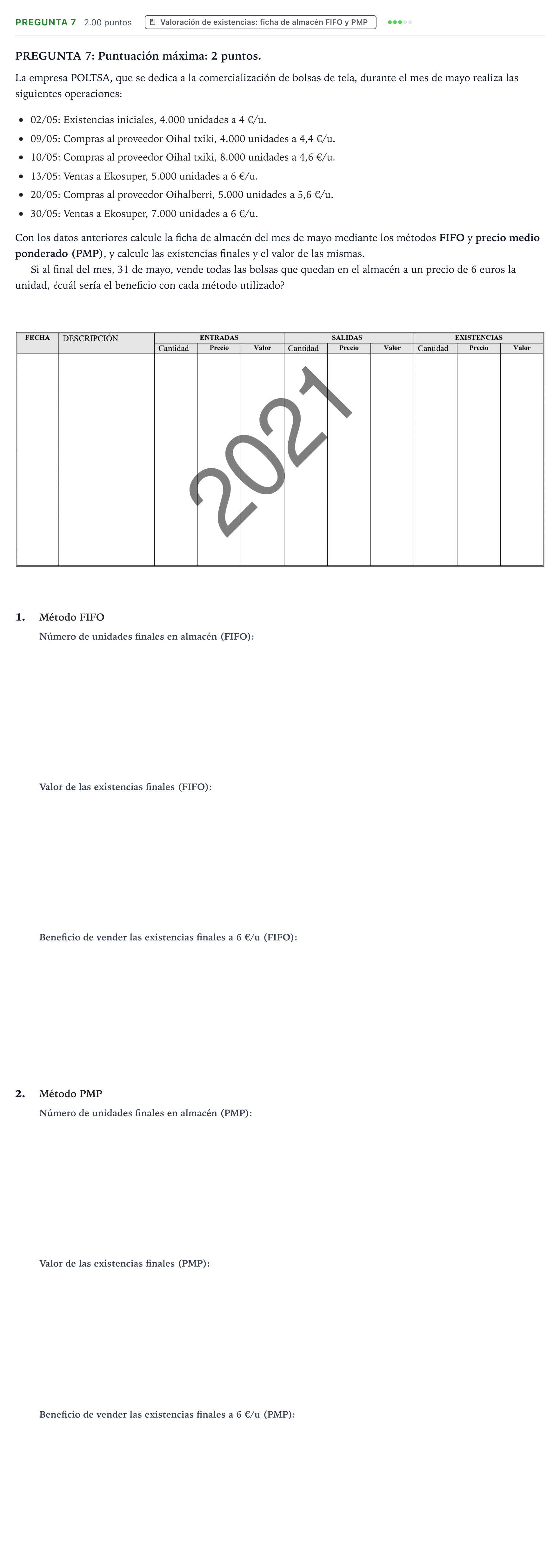 Enunciado: Pregunta 7 · Empresa y Diseño de Modelos de Negocio PAU País Vasco Extraordinaria 2021