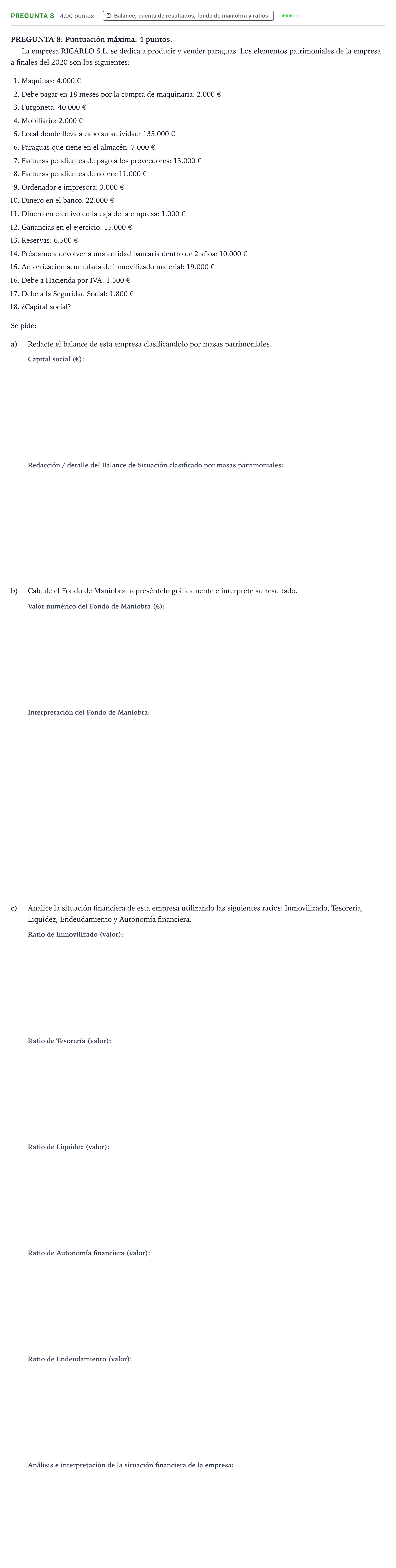 Enunciado: Pregunta 8 · Empresa y Diseño de Modelos de Negocio PAU País Vasco Extraordinaria 2021