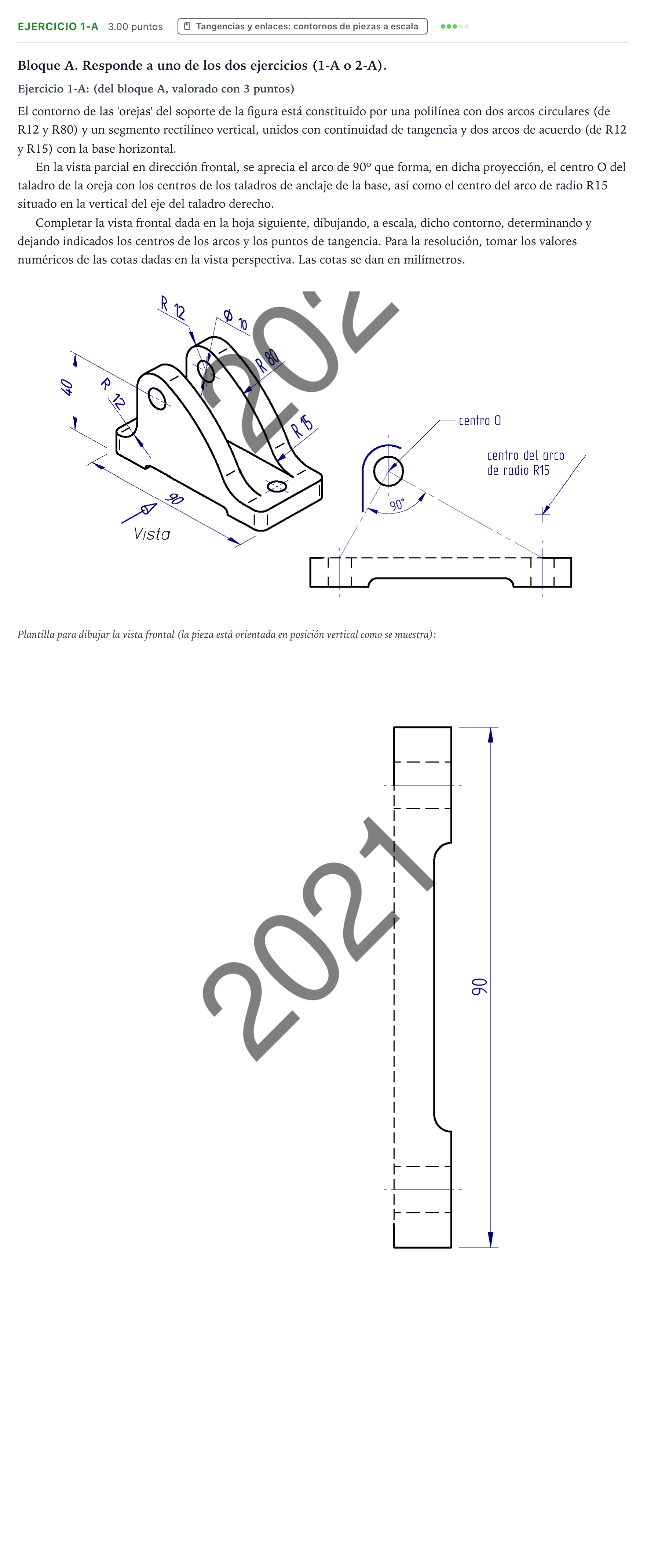 Enunciado: Ejercicio 1-A · Dibujo técnico II PAU País Vasco Ordinaria 2021