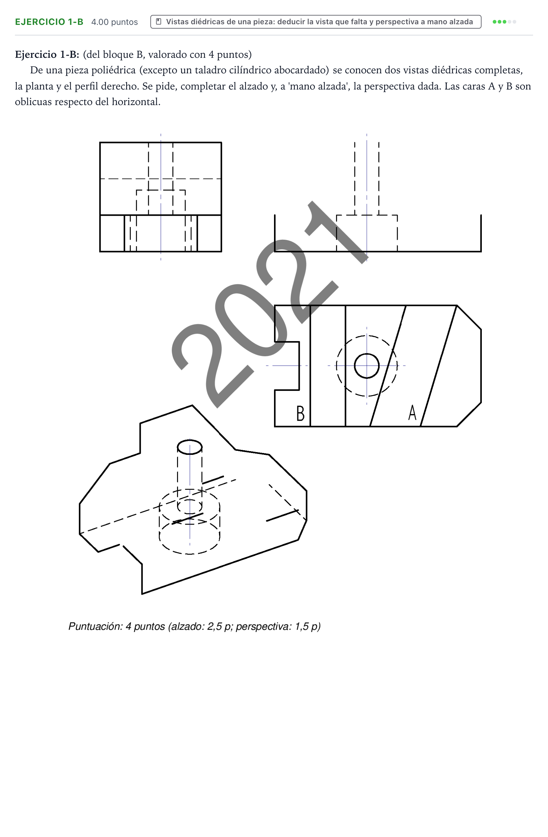 Enunciado: Ejercicio 1-B · Dibujo técnico II PAU País Vasco Ordinaria 2021