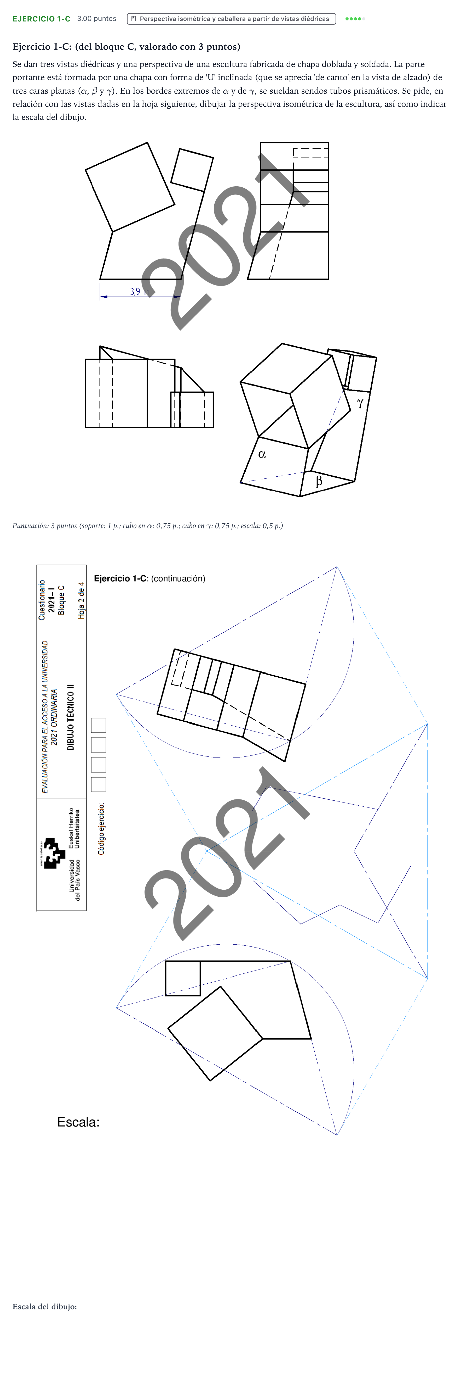 Enunciado: Ejercicio 1-C · Dibujo técnico II PAU País Vasco Ordinaria 2021