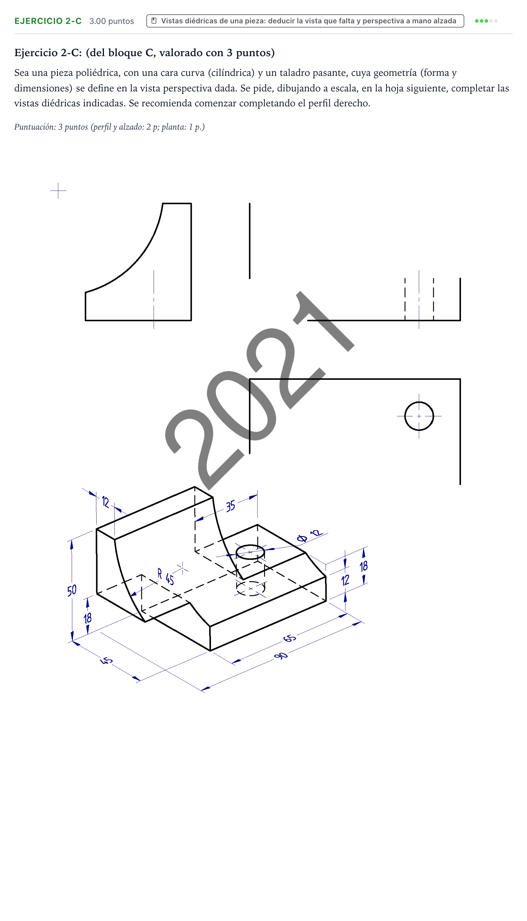 Enunciado: Ejercicio 2-C · Dibujo técnico II PAU País Vasco Ordinaria 2021