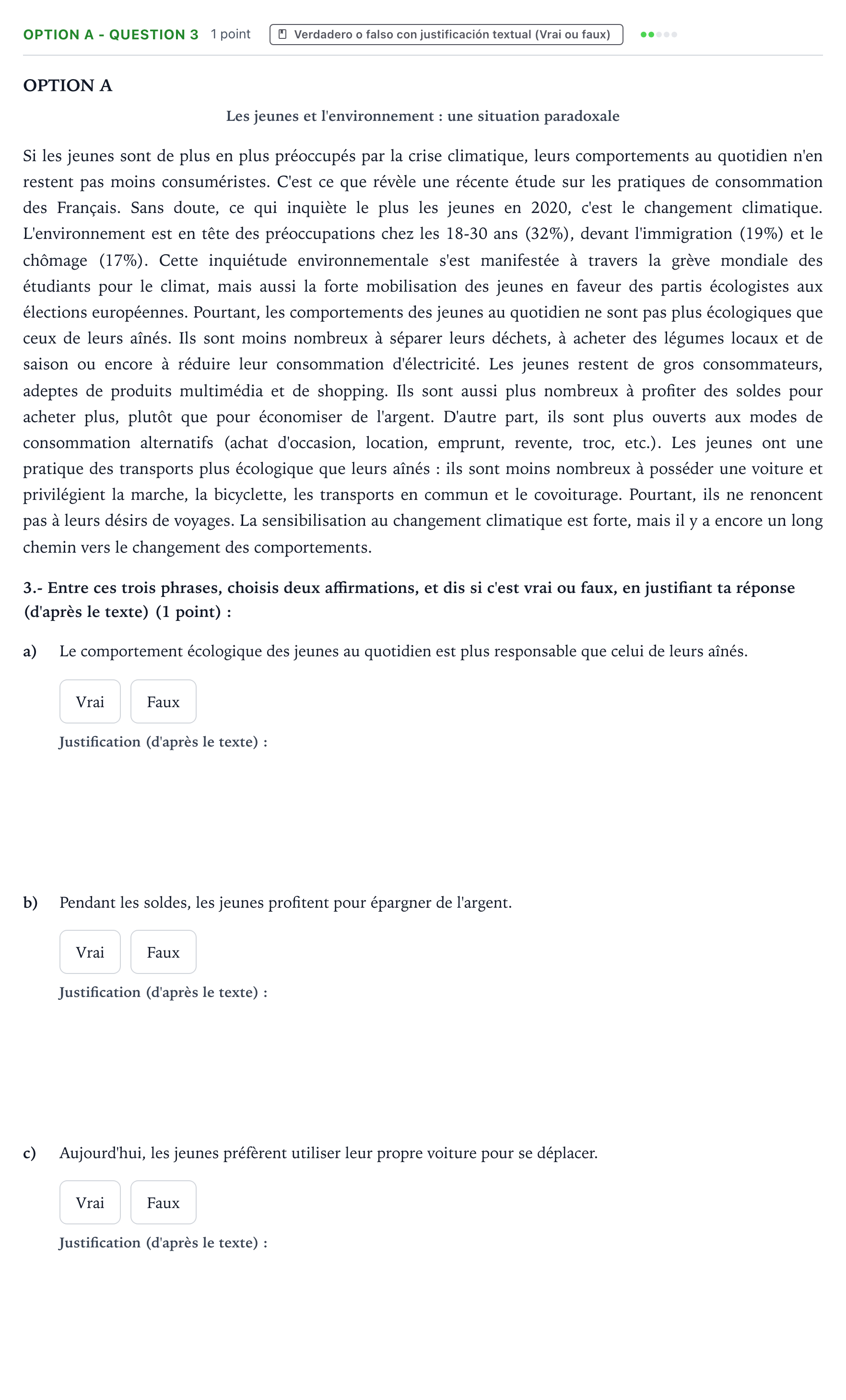 Enunciado: Ejercicio Option A - Question 3 · Francés PAU País Vasco Extraordinaria 2021