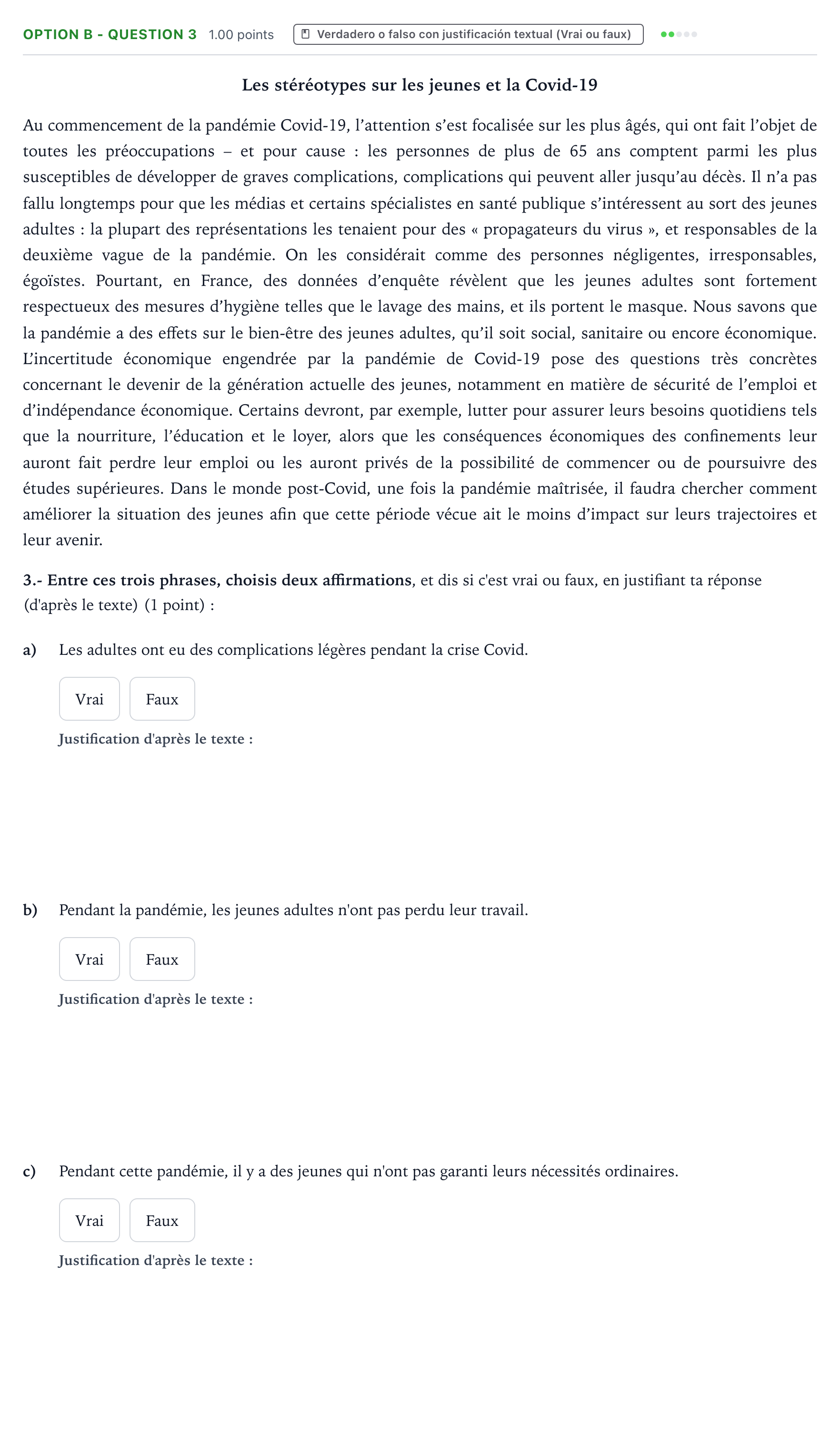 Enunciado: Ejercicio Option B - Question 3 · Francés PAU País Vasco Extraordinaria 2021
