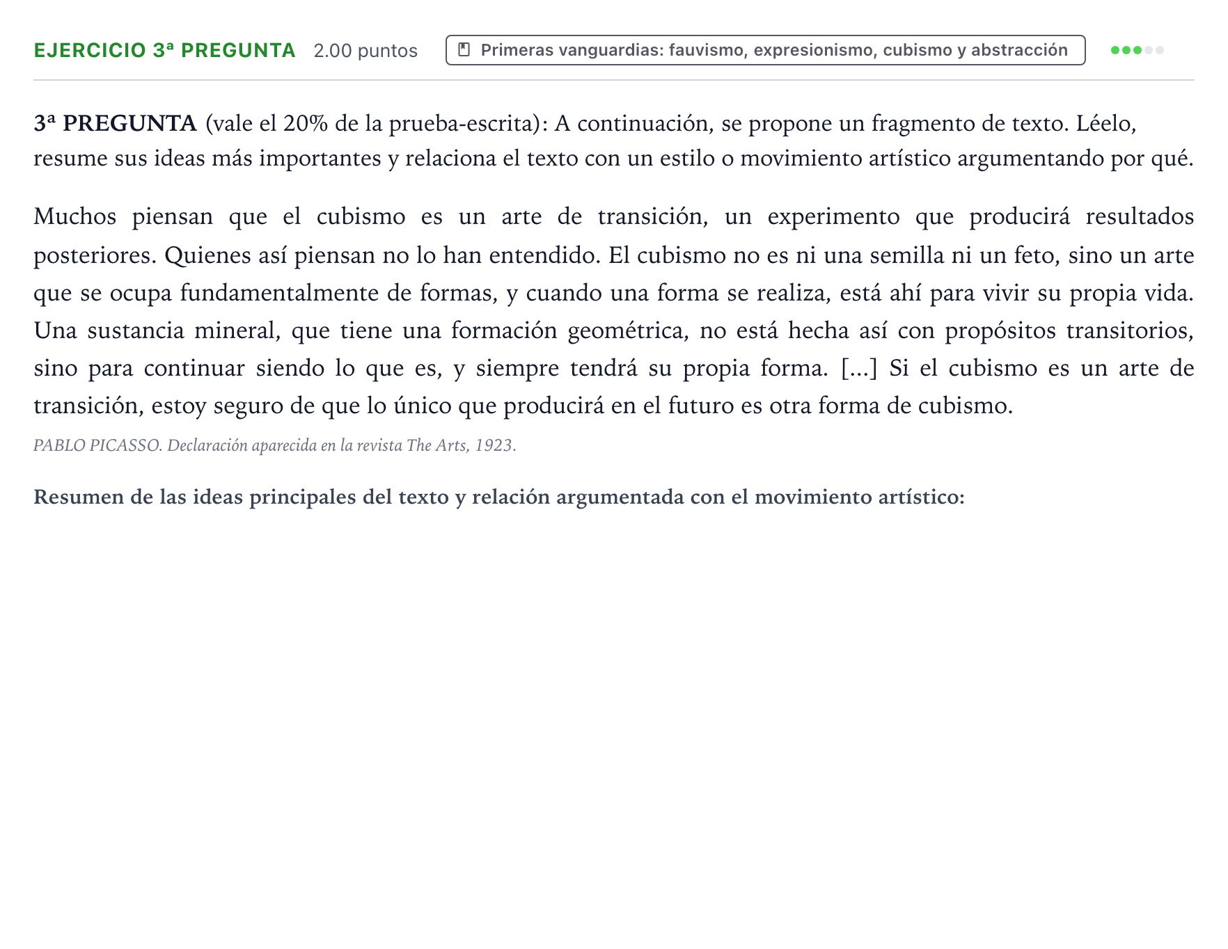 Enunciado: Ejercicio 3ª Pregunta · Fundamentos Artísticos PAU País Vasco Extraordinaria 2021