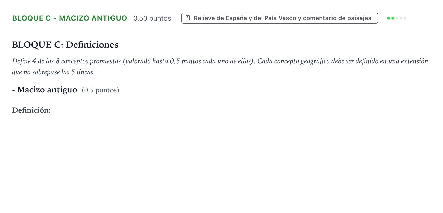 Enunciado: Bloque C - Macizo antiguo · Geografía PAU País Vasco Extraordinaria 2021