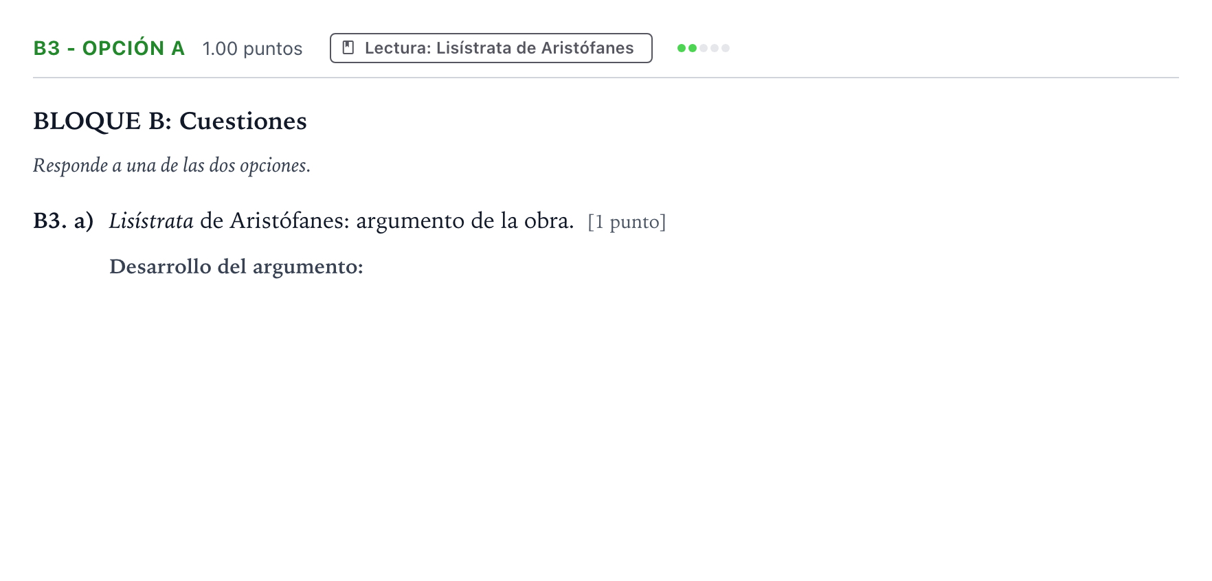 Enunciado: Ejercicio B3 - Opción a · Griego II PAU País Vasco Extraordinaria 2021