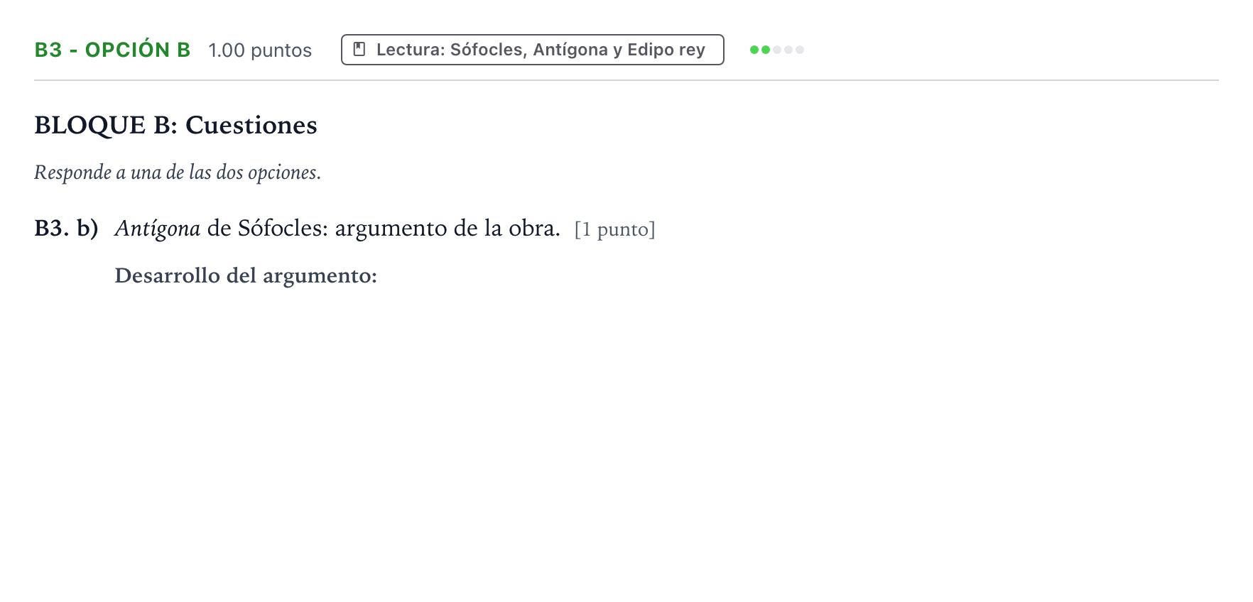 Enunciado: Ejercicio B3 - Opción b · Griego II PAU País Vasco Extraordinaria 2021