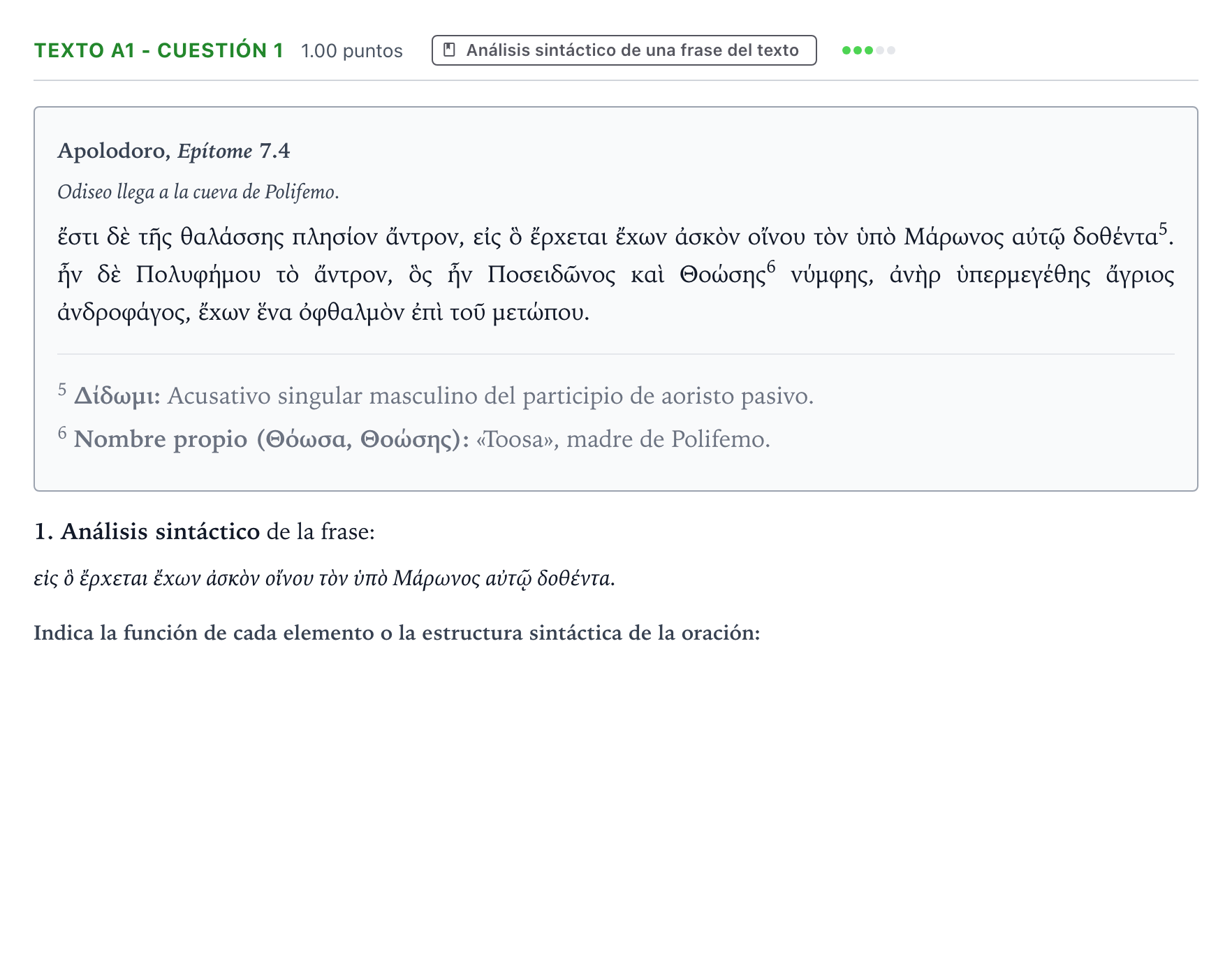 Enunciado: Ejercicio Texto A1 - Cuestión 1 · Griego II PAU País Vasco Extraordinaria 2021