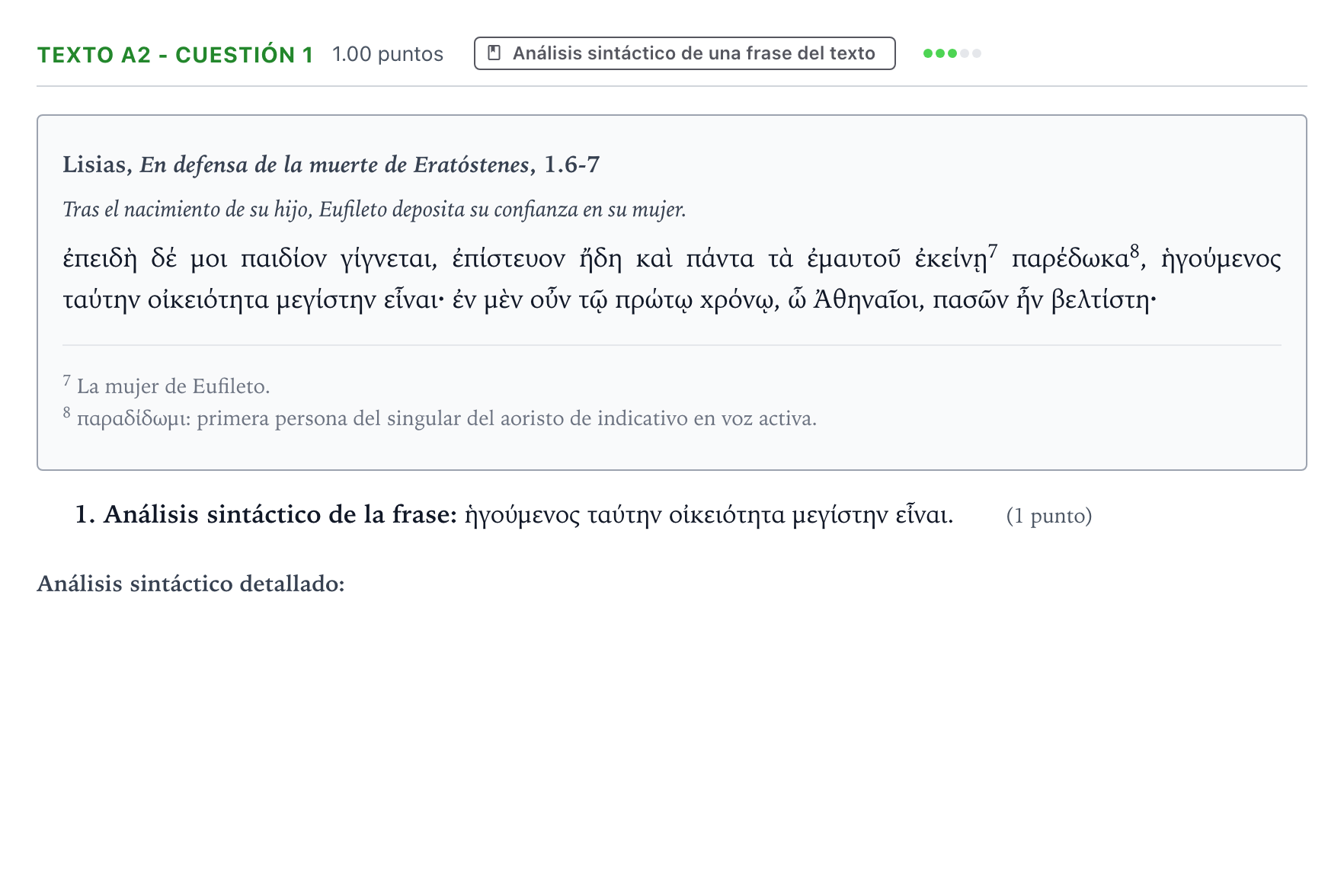 Enunciado: Ejercicio Texto A2 - Cuestión 1 · Griego II PAU País Vasco Extraordinaria 2021