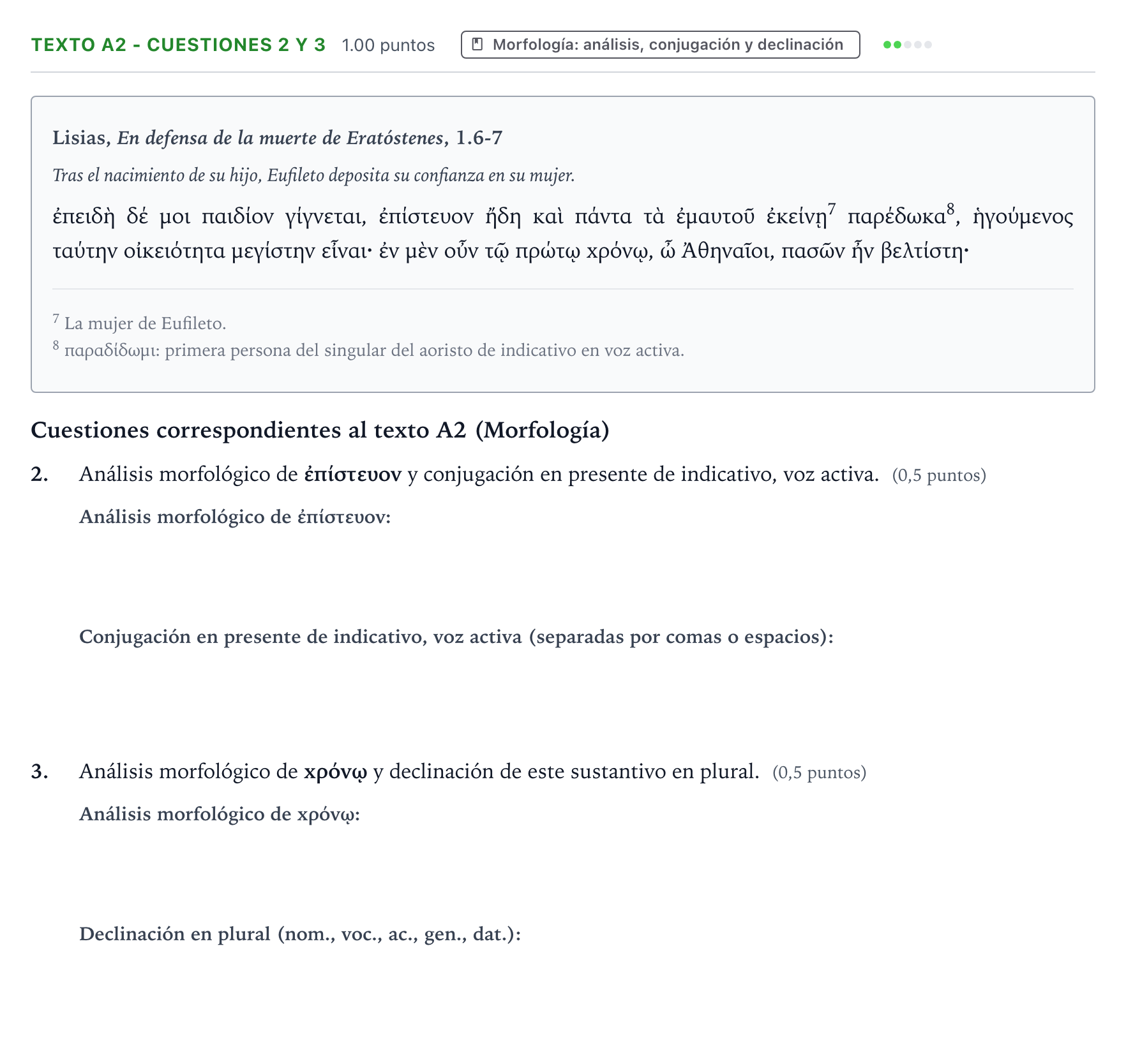 Enunciado: Ejercicio Texto A2 - Cuestiones 2 y 3 · Griego II PAU País Vasco Extraordinaria 2021