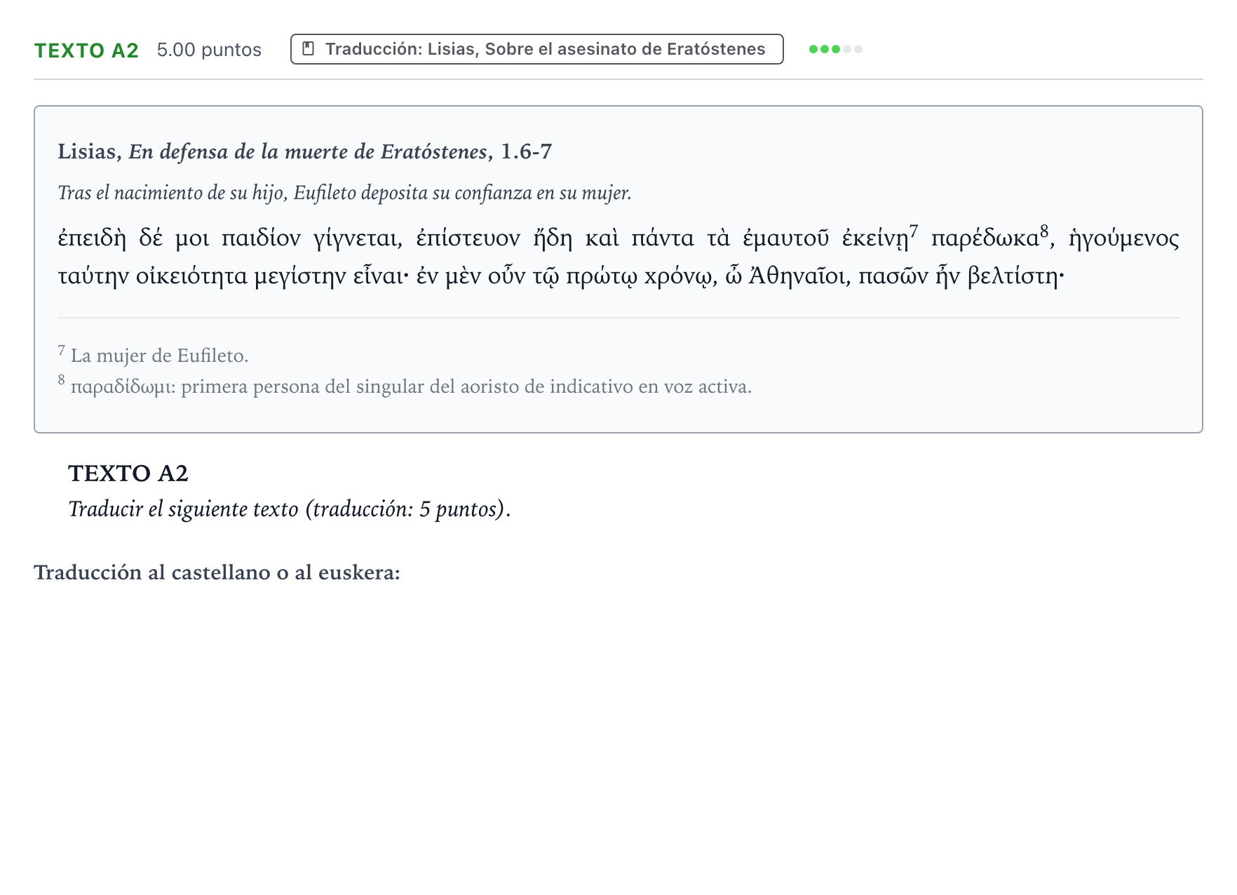 Enunciado: Ejercicio Texto A2 - Traducción · Griego II PAU País Vasco Extraordinaria 2021