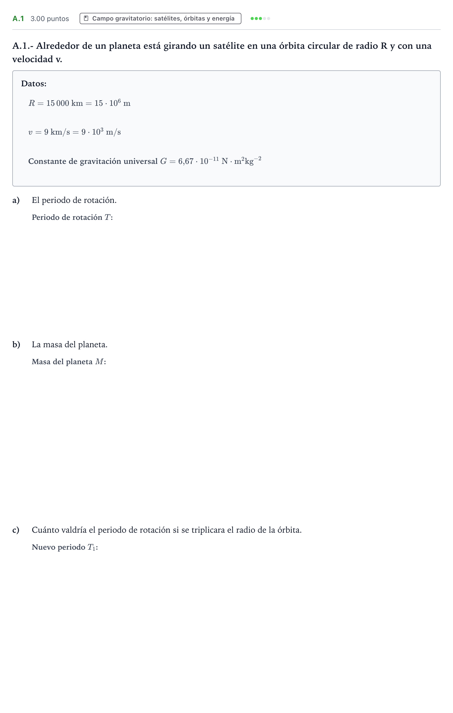 Enunciado: Ejercicio A.1 · Física PAU País Vasco Ordinaria 2021