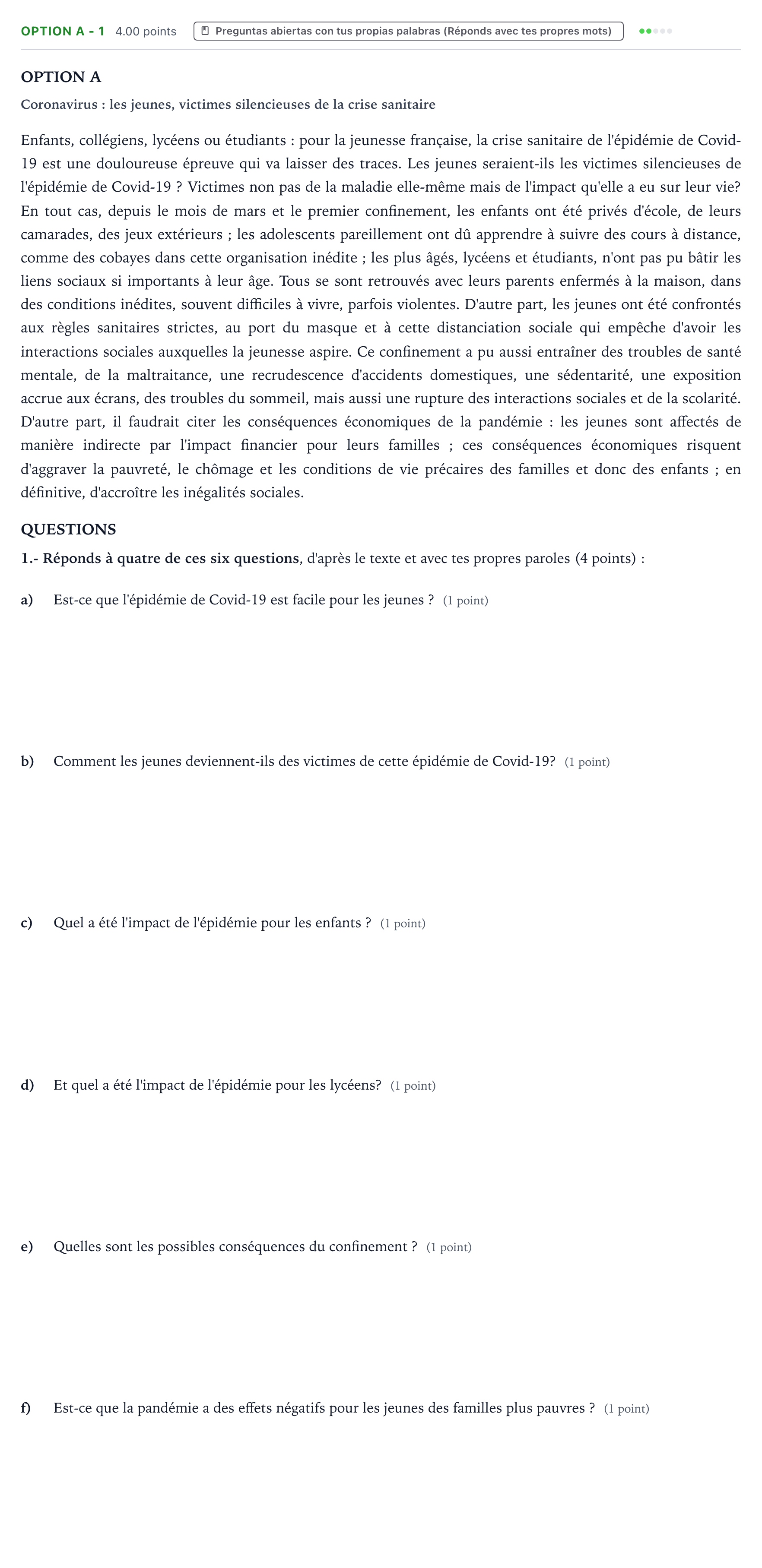 Enunciado: Ejercicio Option A - 1 · Francés PAU País Vasco Ordinaria 2021
