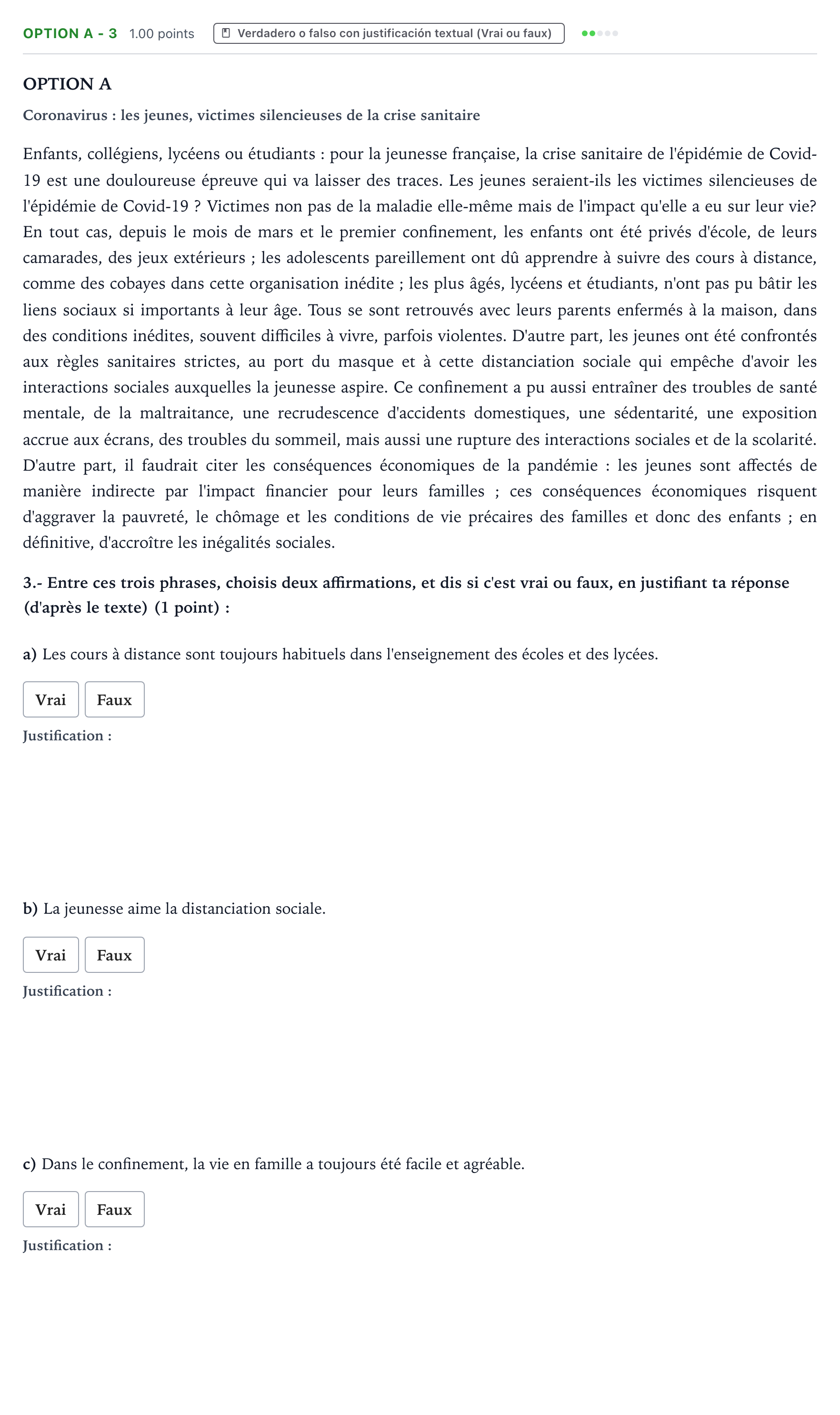 Enunciado: Ejercicio Option A - 3 · Francés PAU País Vasco Ordinaria 2021