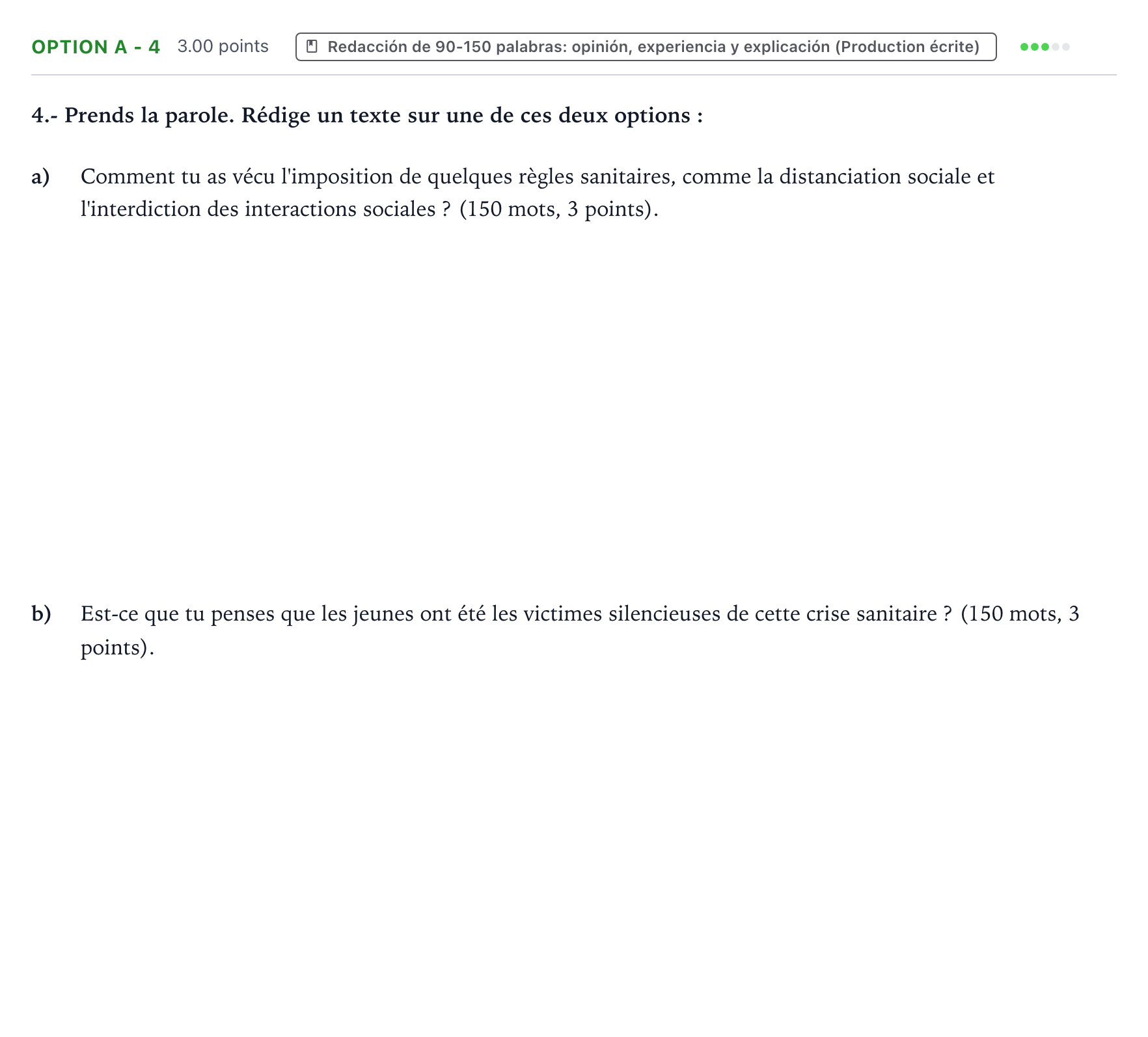 Enunciado: Ejercicio Option A - 4 · Francés PAU País Vasco Ordinaria 2021