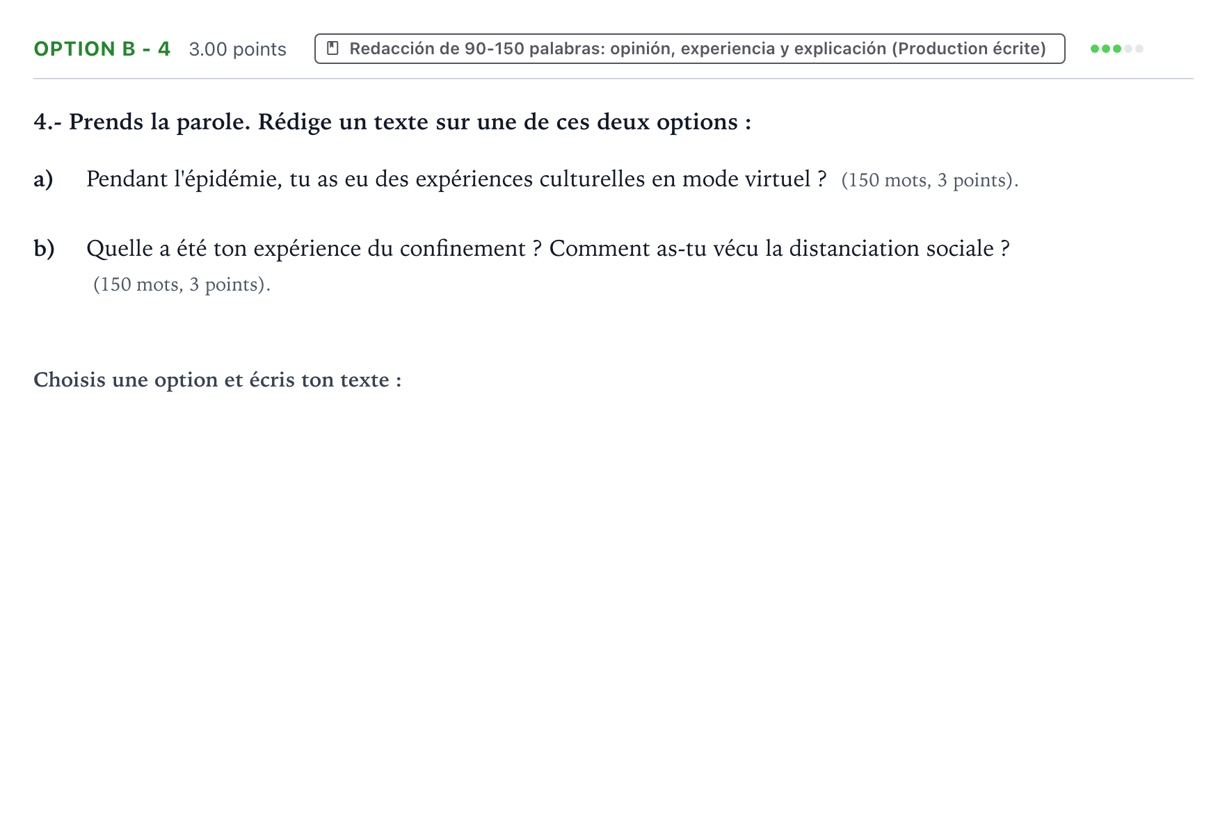 Enunciado: Ejercicio Option B - 4 · Francés PAU País Vasco Ordinaria 2021